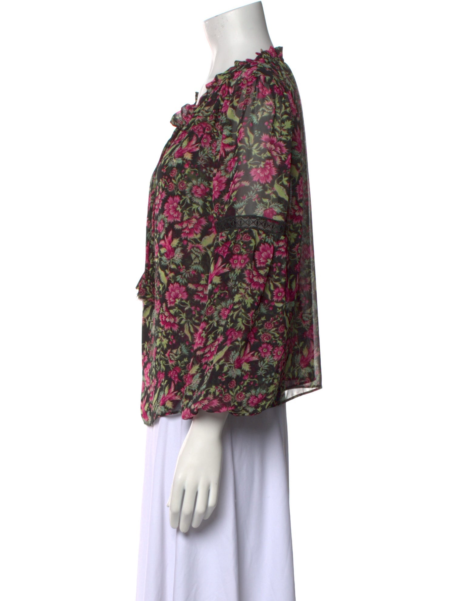 MISA Los Angeles Floral Print Tie Neck Blouse