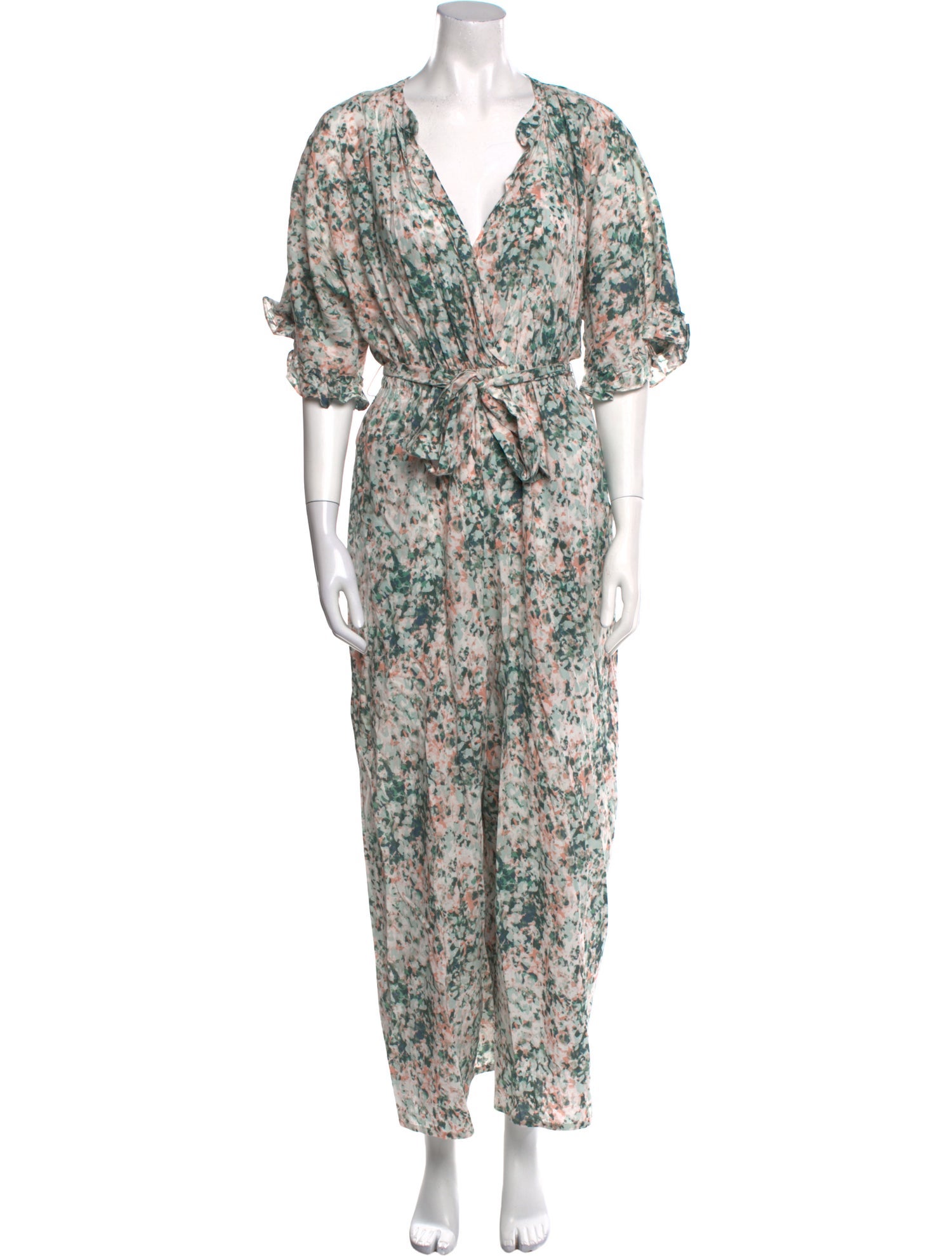 MISA Los Angeles Floral Print V-Neck Jumpsuit
