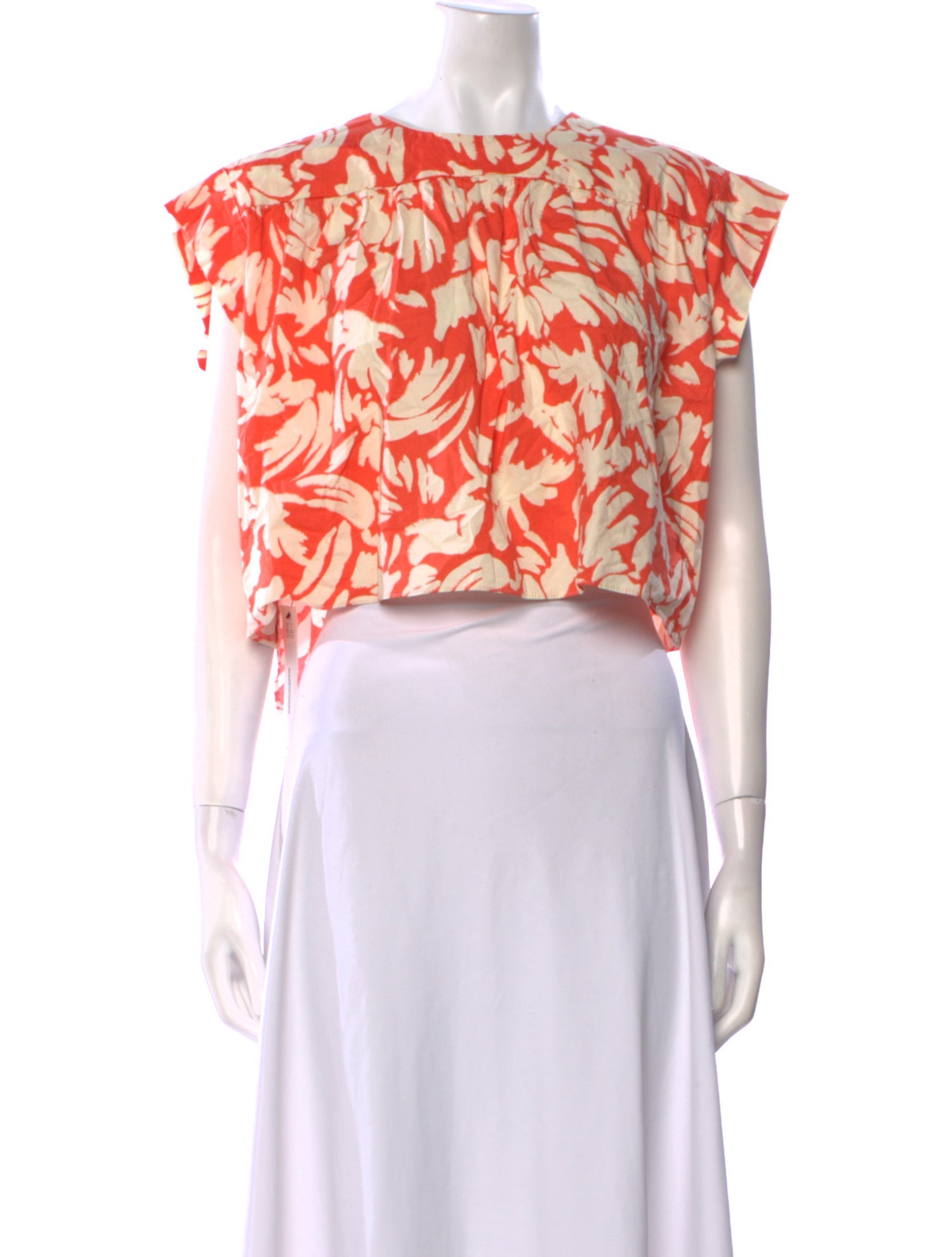 MISA Los Angeles Floral Print Bateau Neckline Crop Top