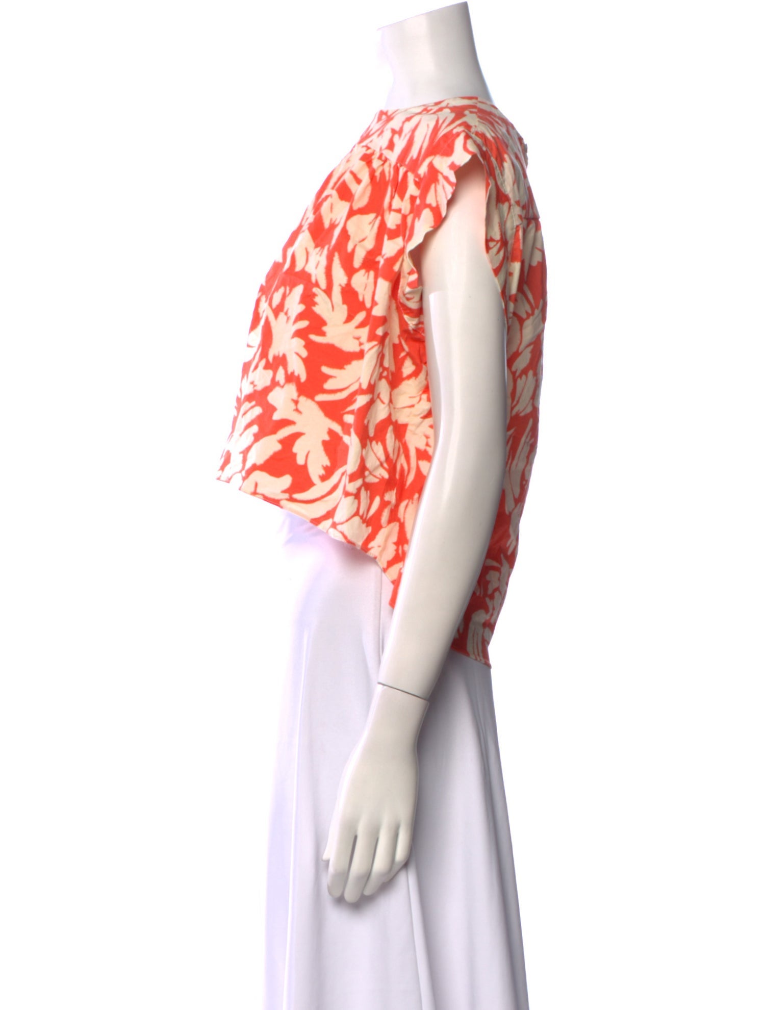 MISA Los Angeles Floral Print Bateau Neckline Crop Top