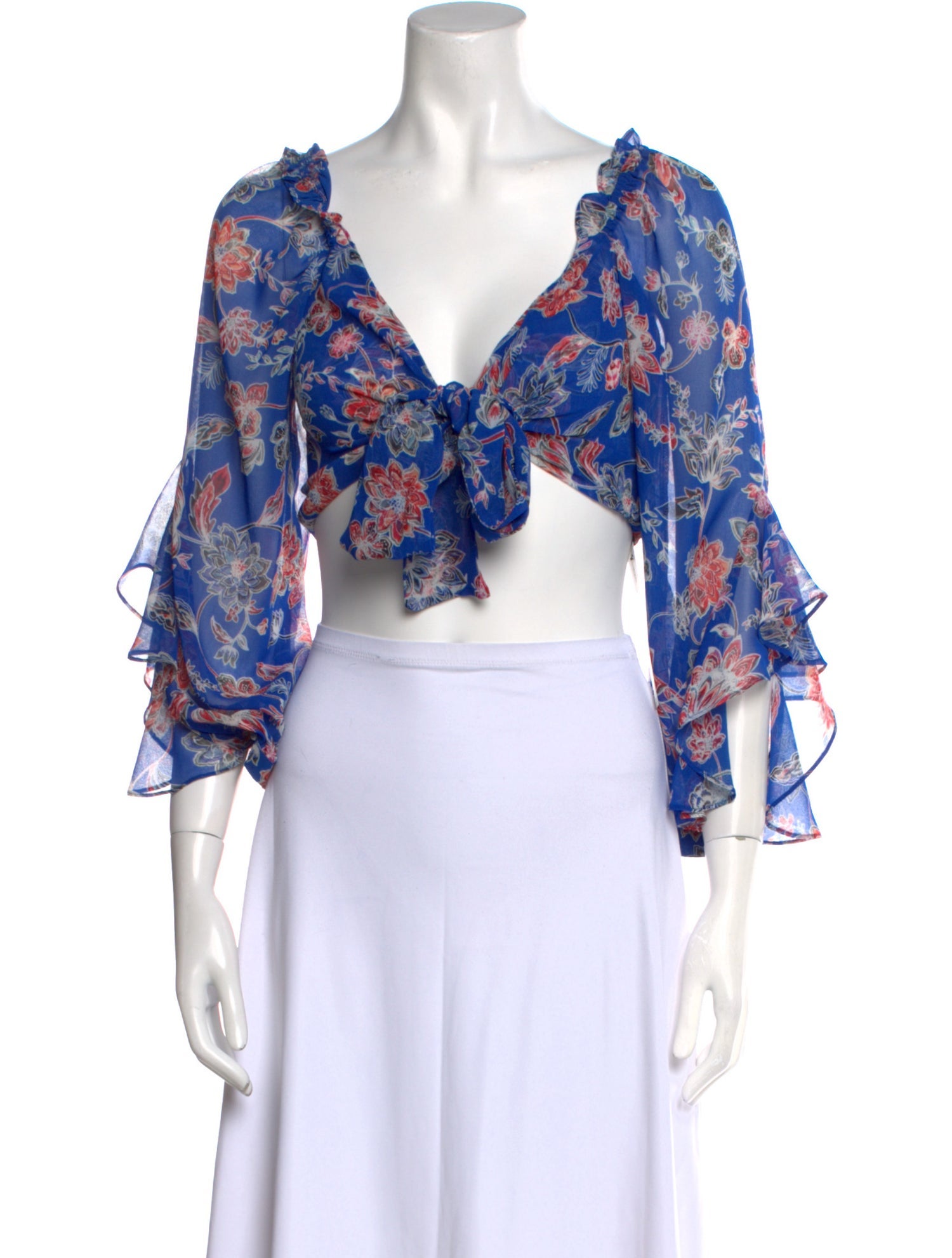 MISA Los Angeles Floral Print V-Neck Crop Top