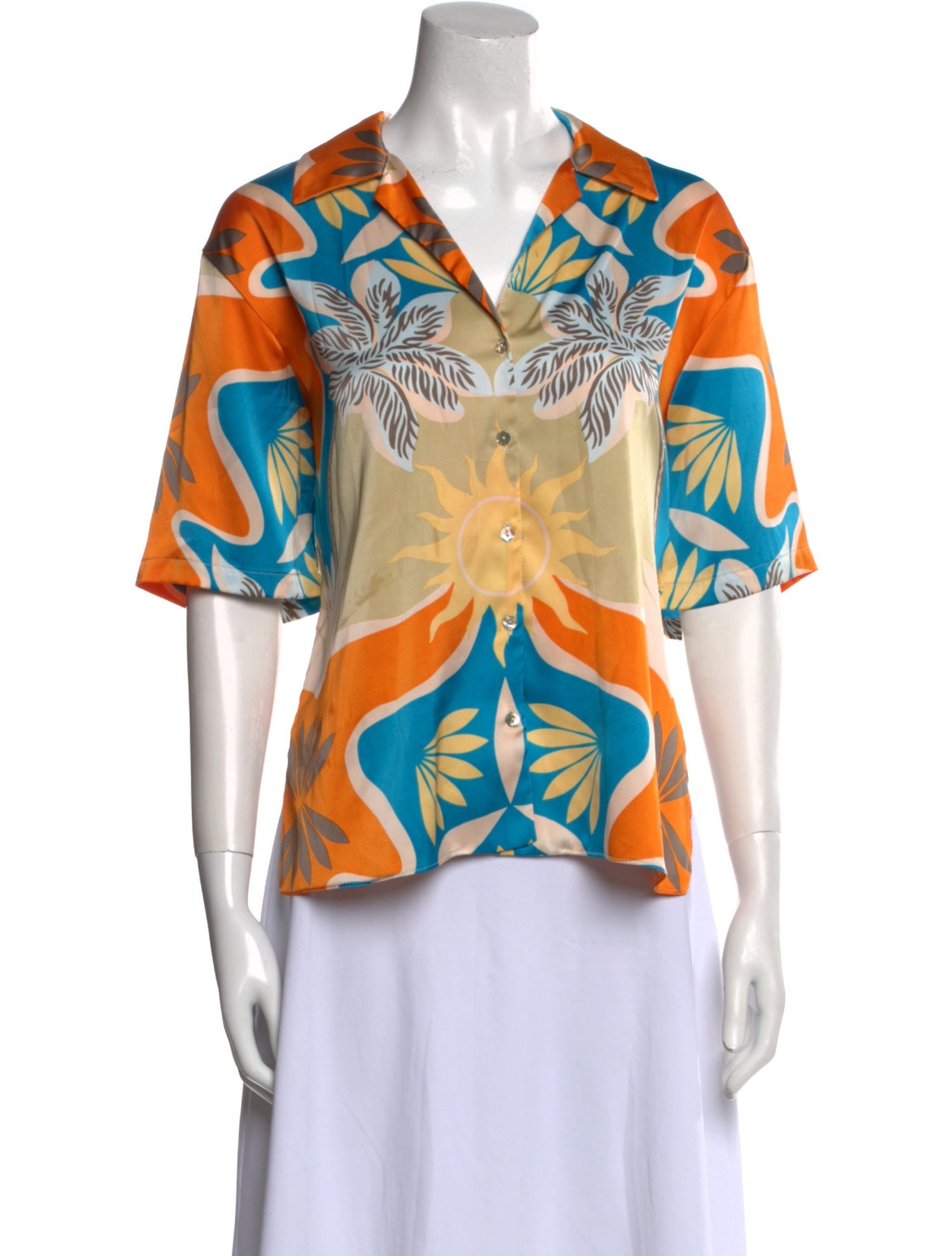 MISA Los Angeles Printed V-Neck Blouse