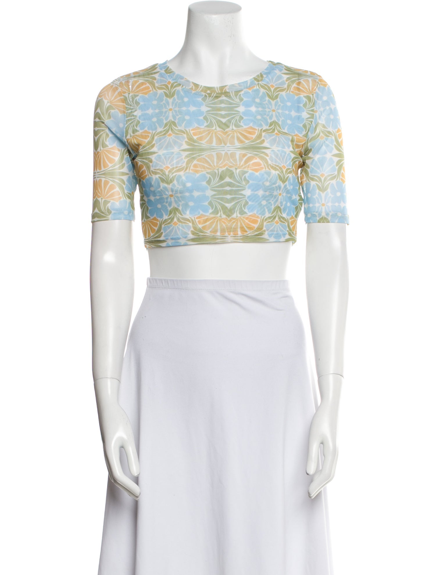 MISA Los Angeles Floral Print Crew Neck Crop Top