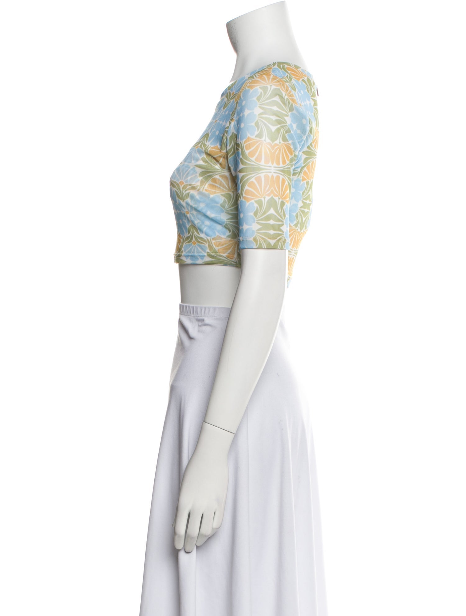 MISA Los Angeles Floral Print Crew Neck Crop Top