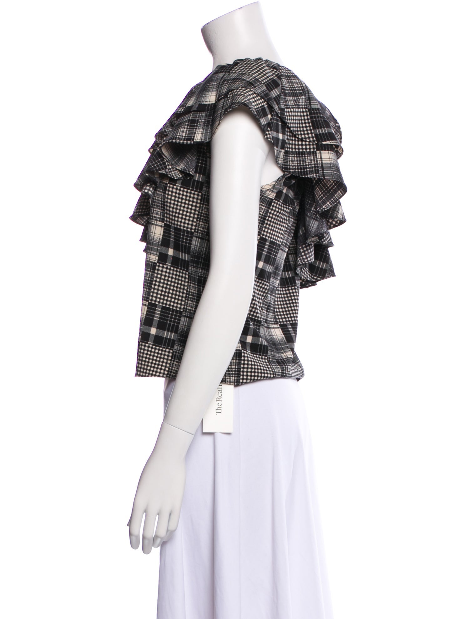 MISA Los Angeles Plaid Print One-Shoulder Crop Top