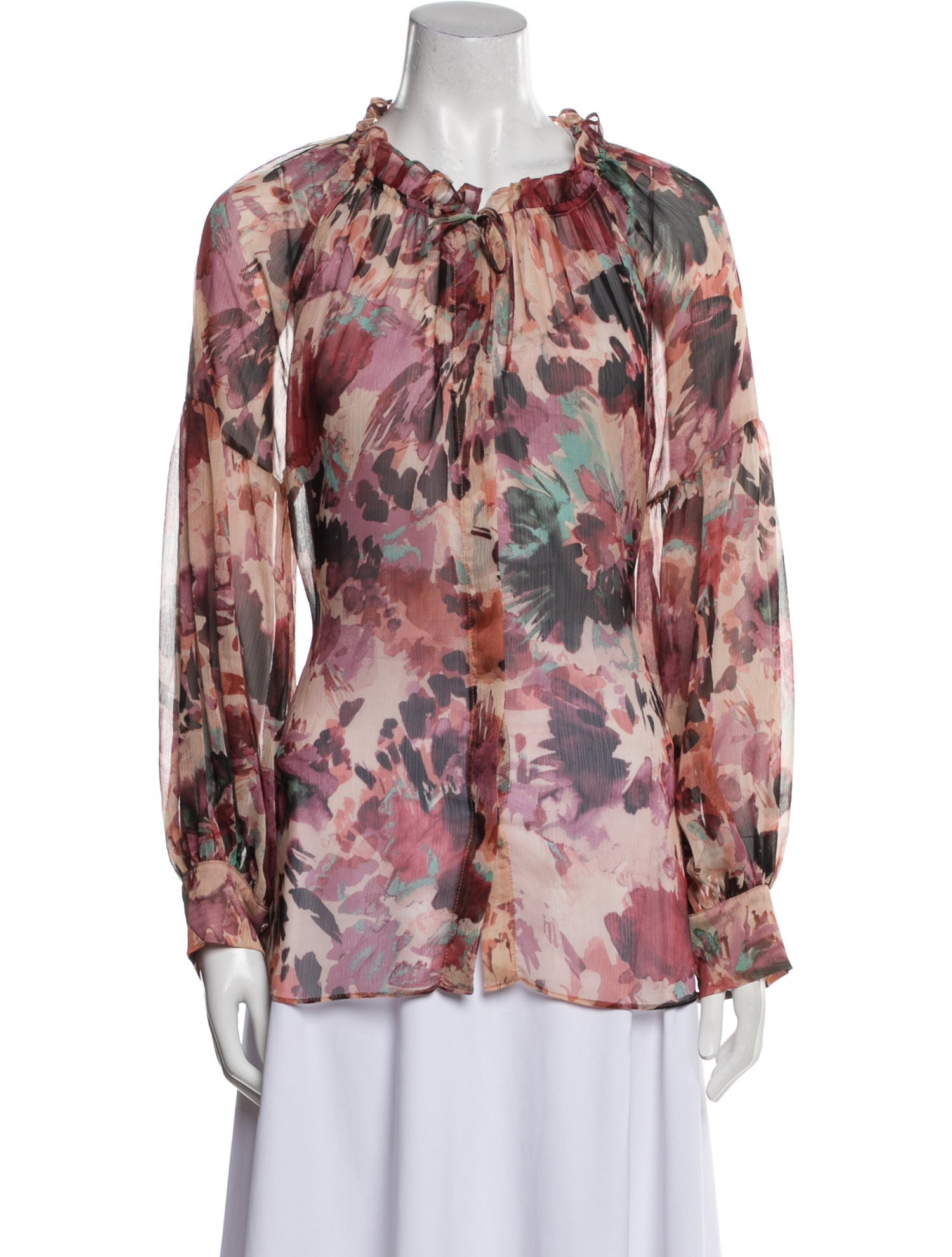 MISA Los Angeles Floral Print Mock Neck Blouse