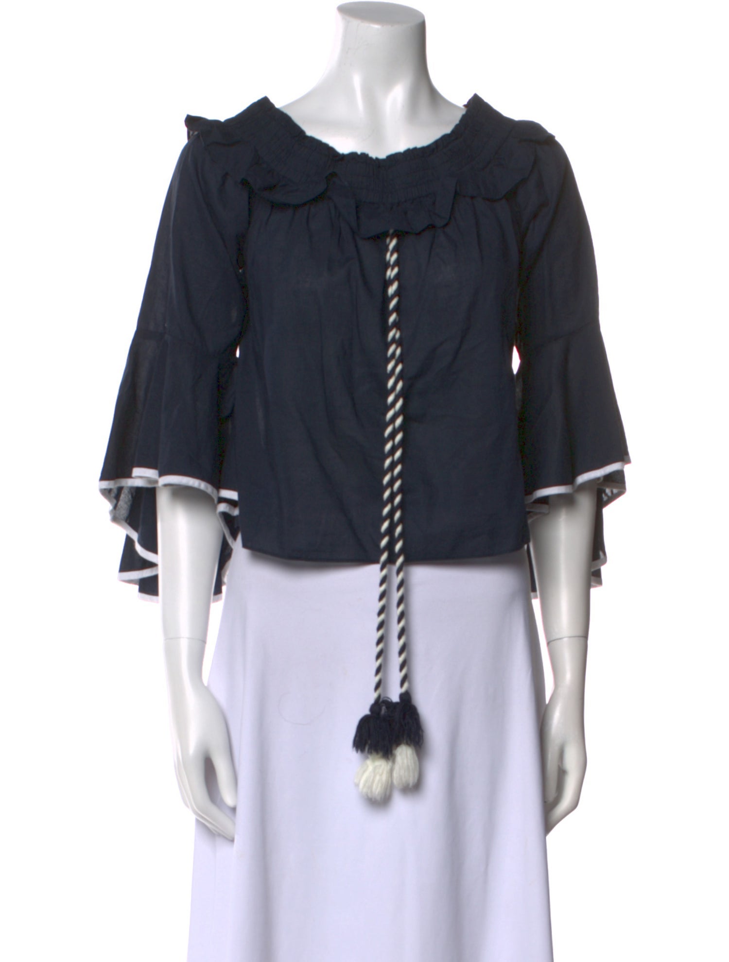 MISA Los Angeles Scoop Neck Three-Quarter Sleeve Crop Top