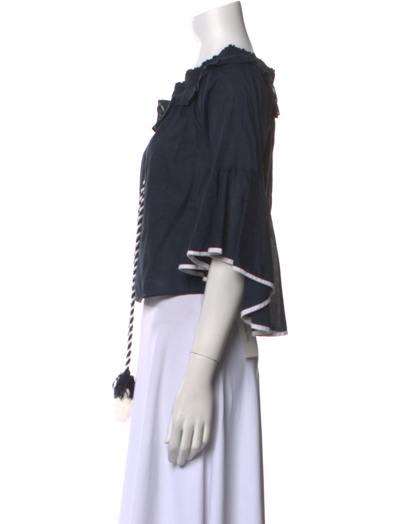 MISA Los Angeles Scoop Neck Three-Quarter Sleeve Crop Top