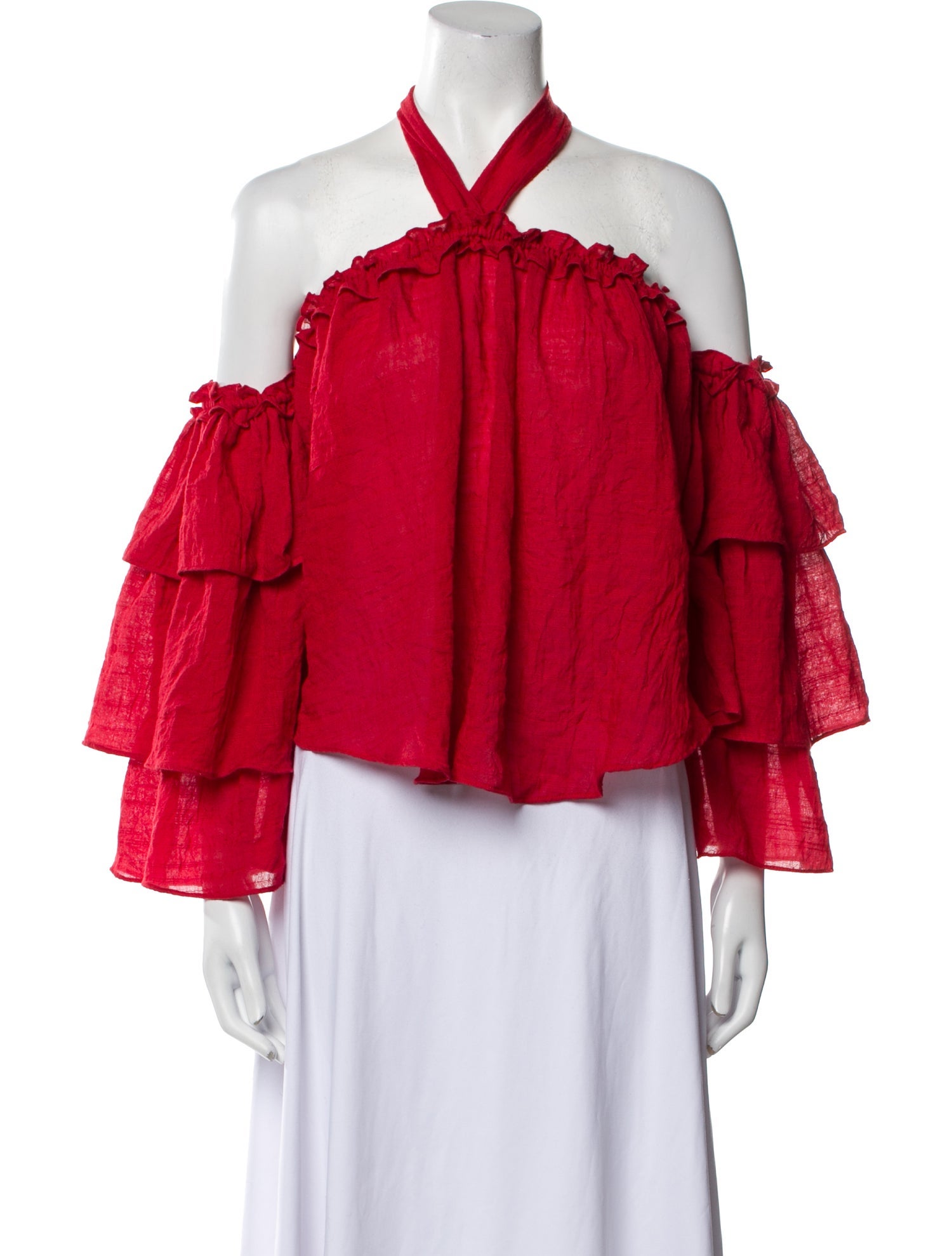 MISA Los Angeles Halterneck Three-Quarter Sleeve Blouse