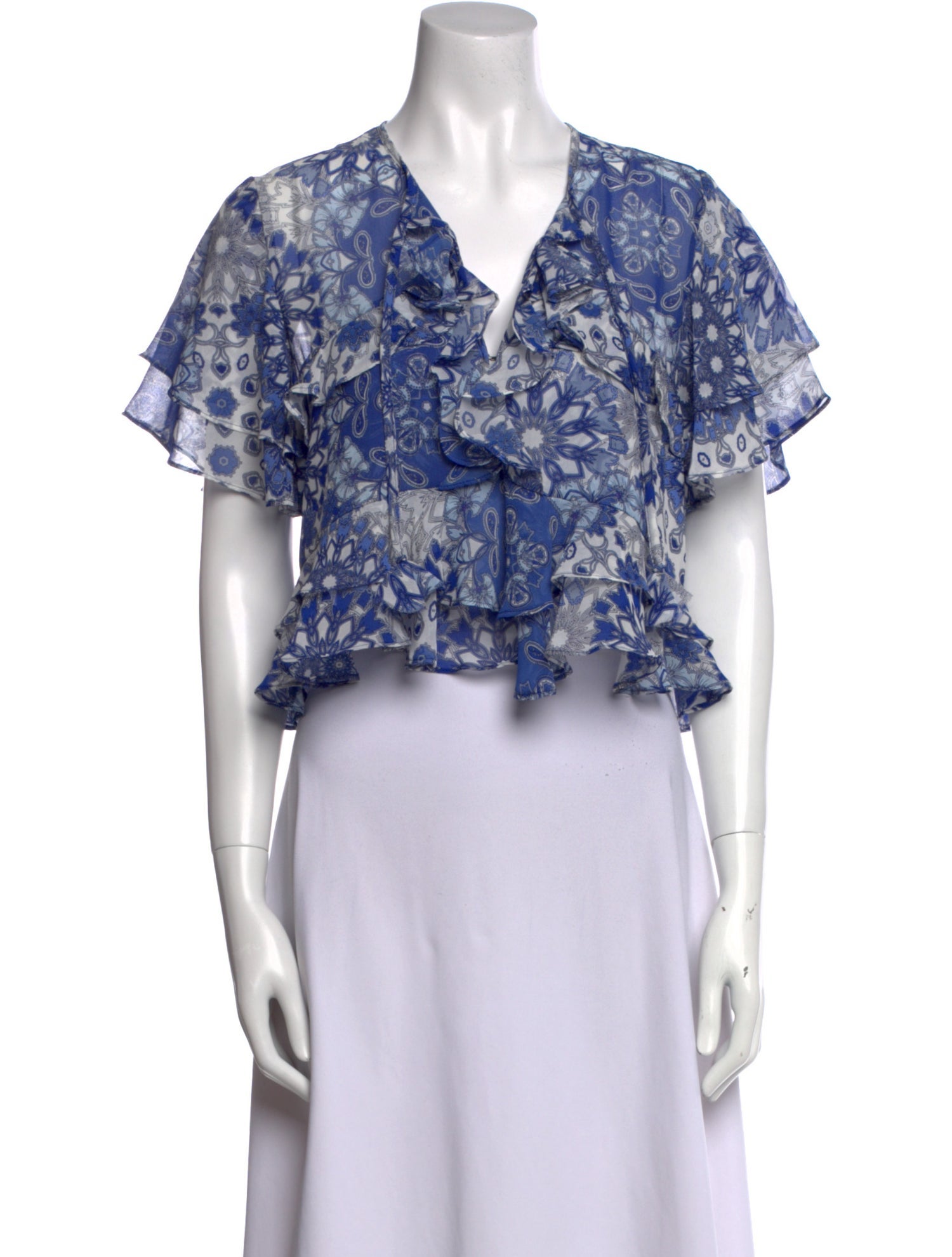 MISA Los Angeles Floral Print V-Neck Crop Top