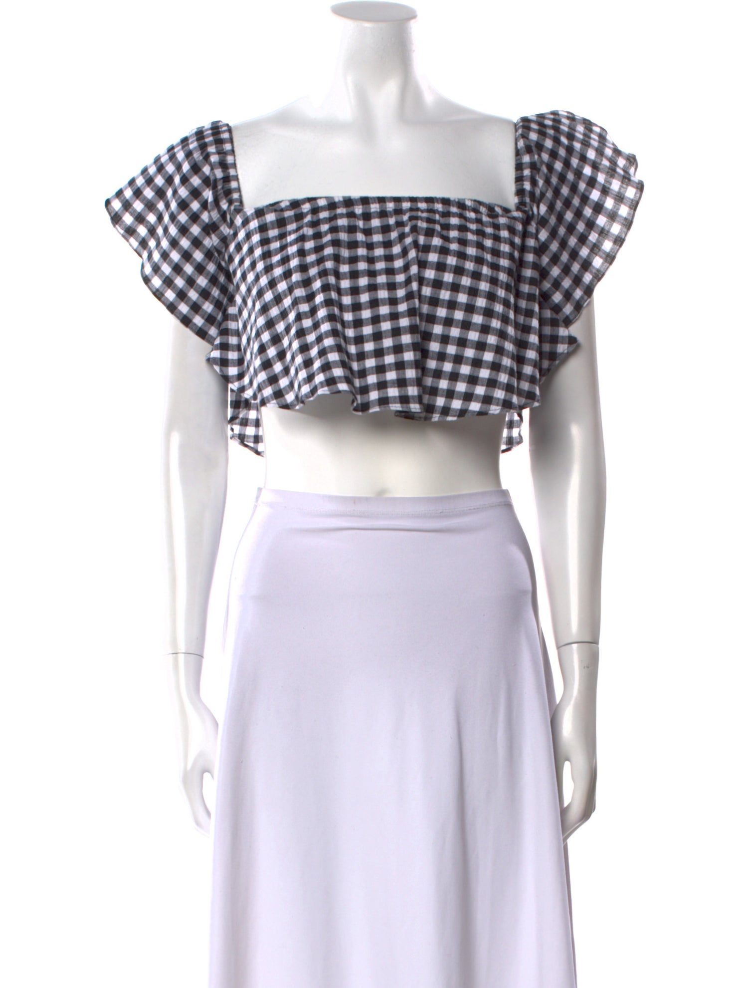 MISA Los Angeles Plaid Print Square Neckline Crop Top