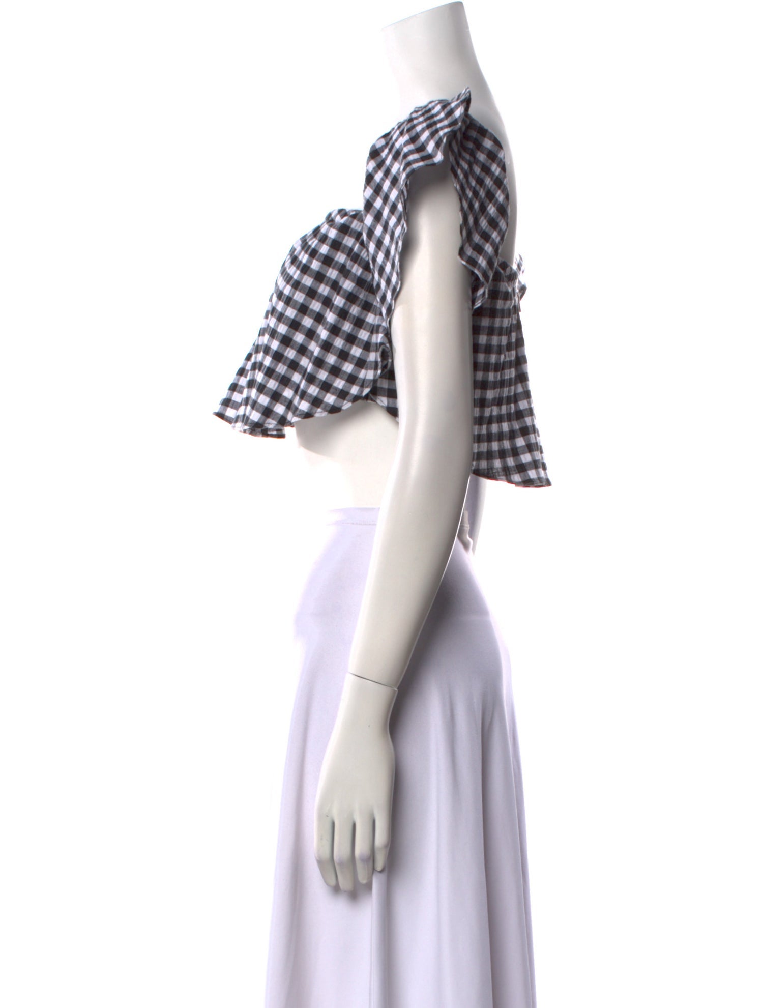 MISA Los Angeles Plaid Print Square Neckline Crop Top