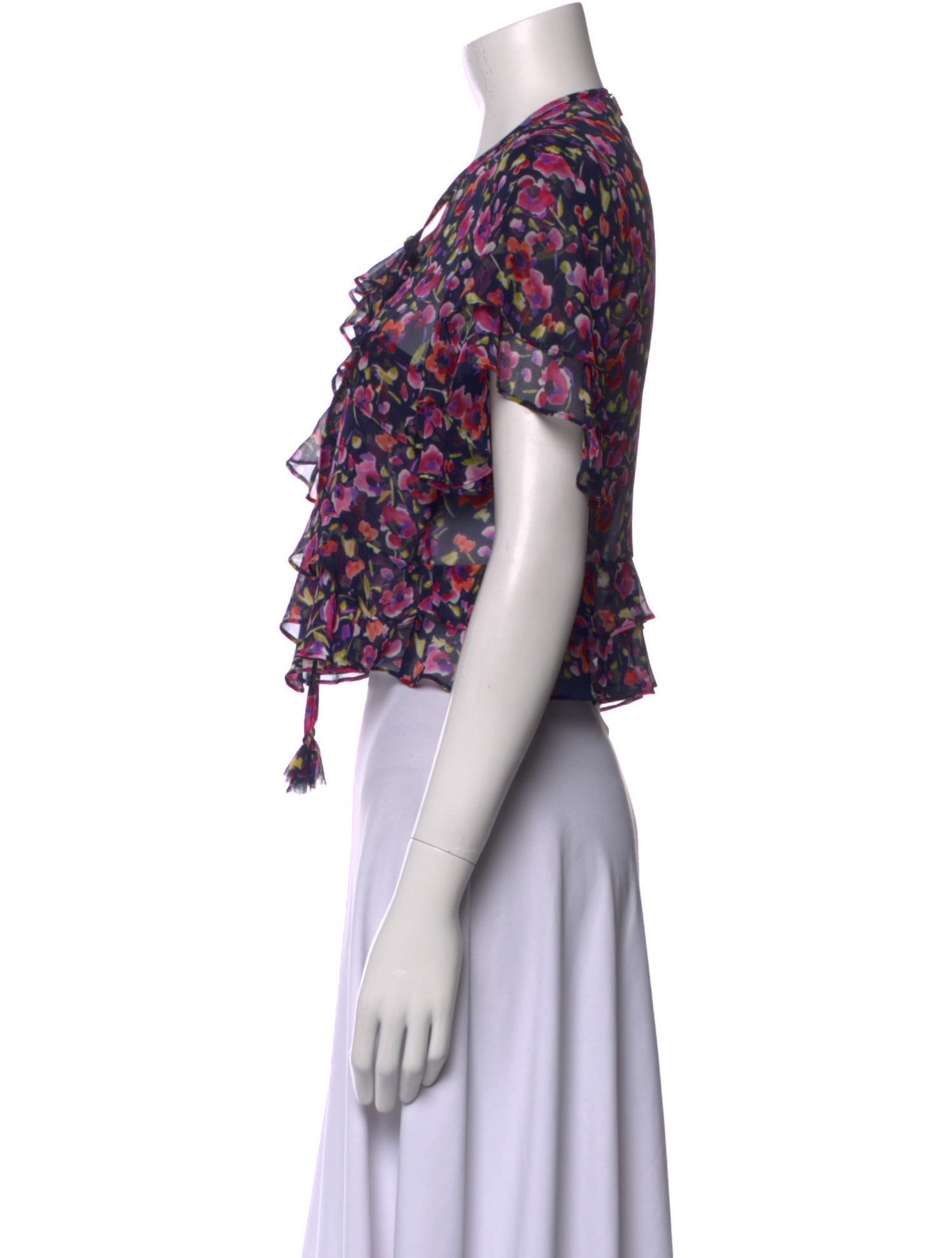 MISA Los Angeles Floral Print Tie Neck Crop Top