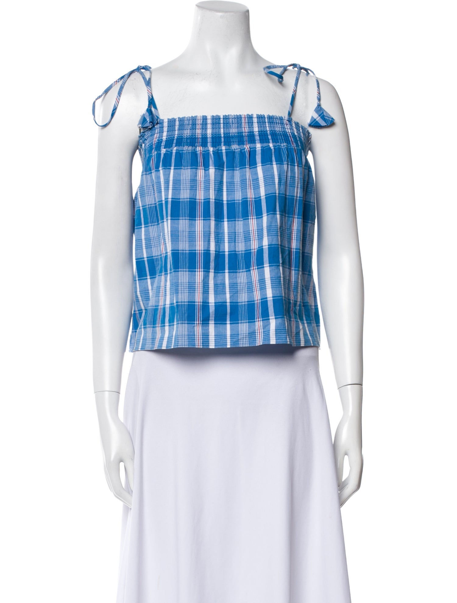 MISA Los Angeles Plaid Print Square Neckline Crop Top