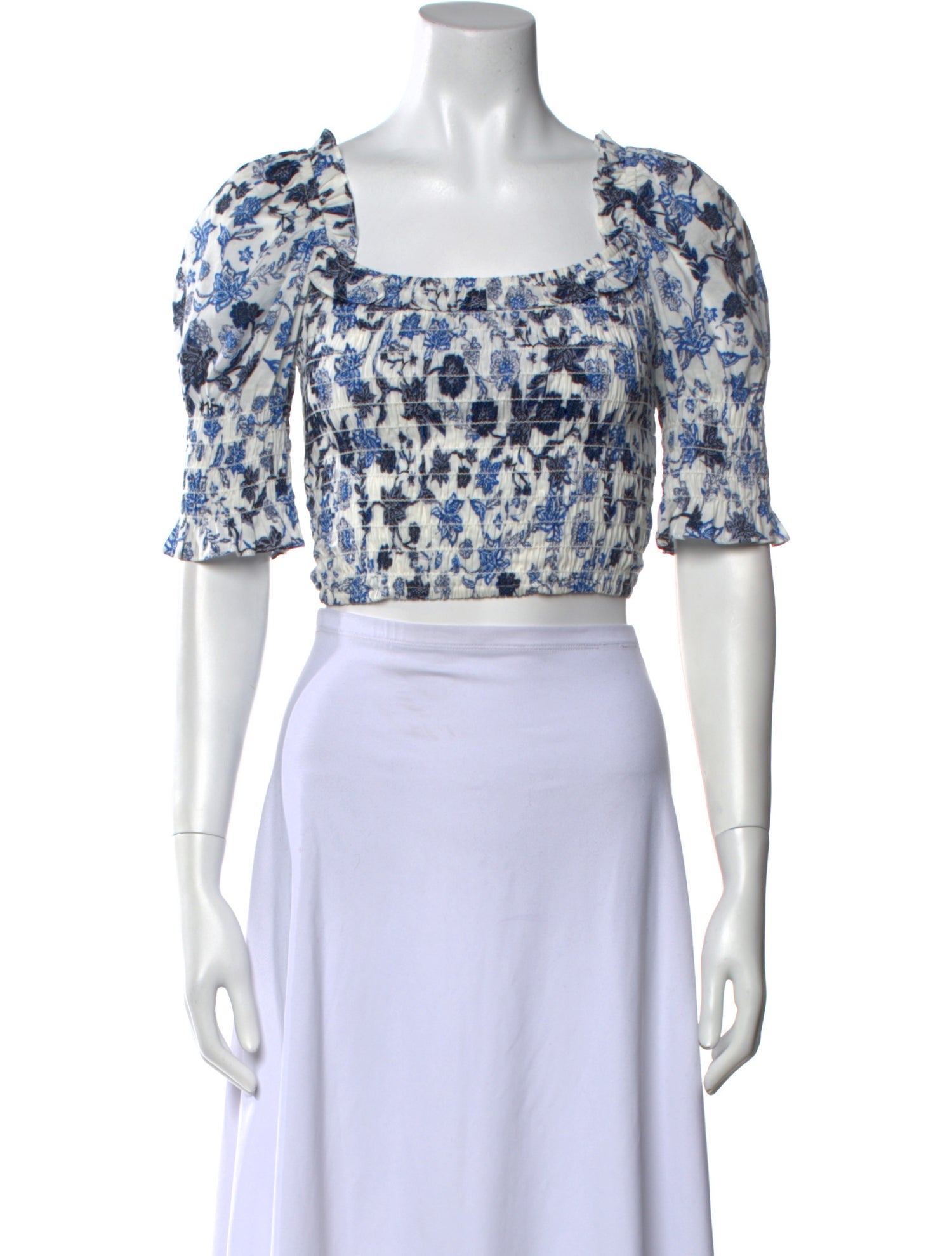 MISA Los Angeles Floral Print Square Neckline Crop Top