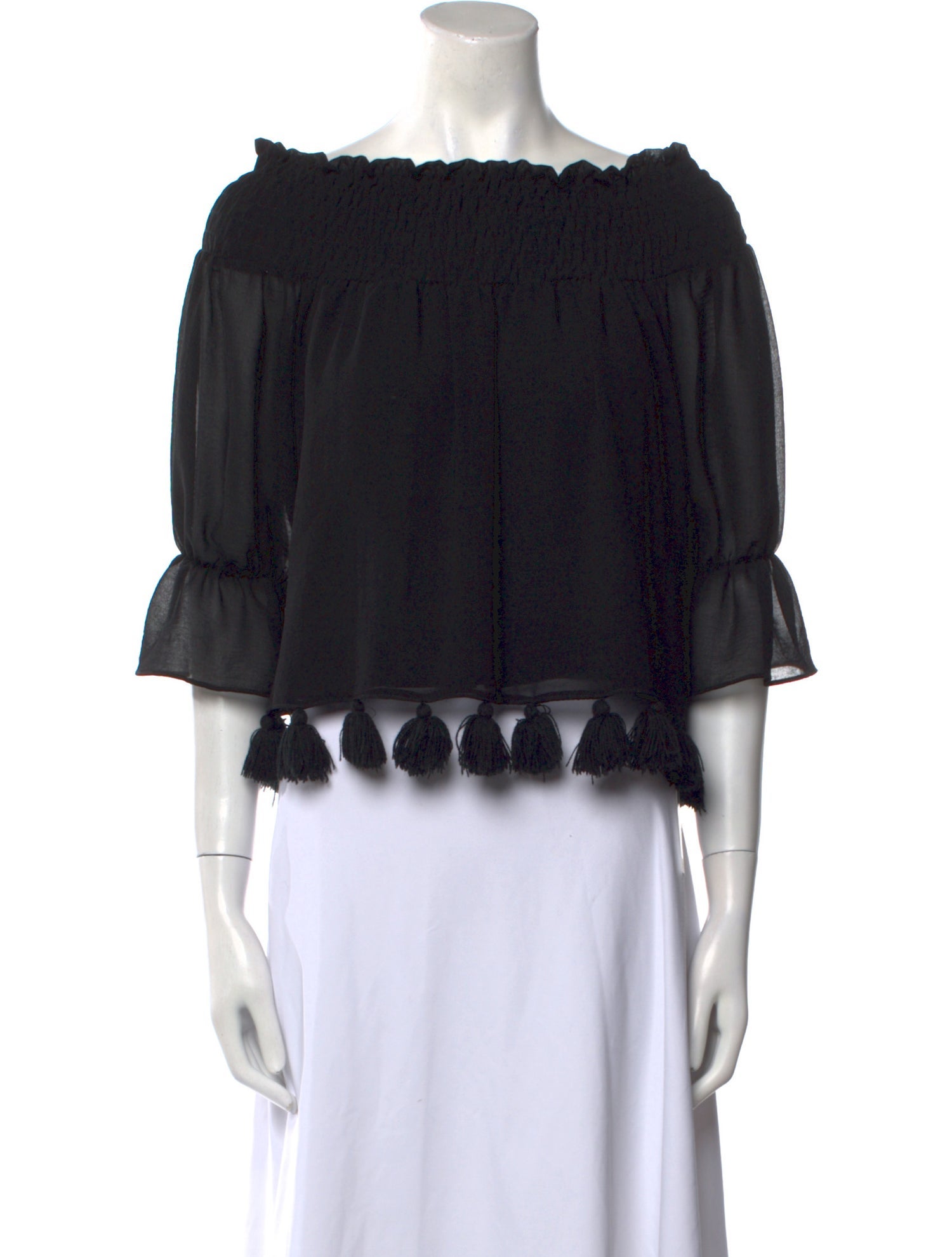 MISA Los Angeles Off-The-Shoulder Three-Quarter Sleeve Crop Top