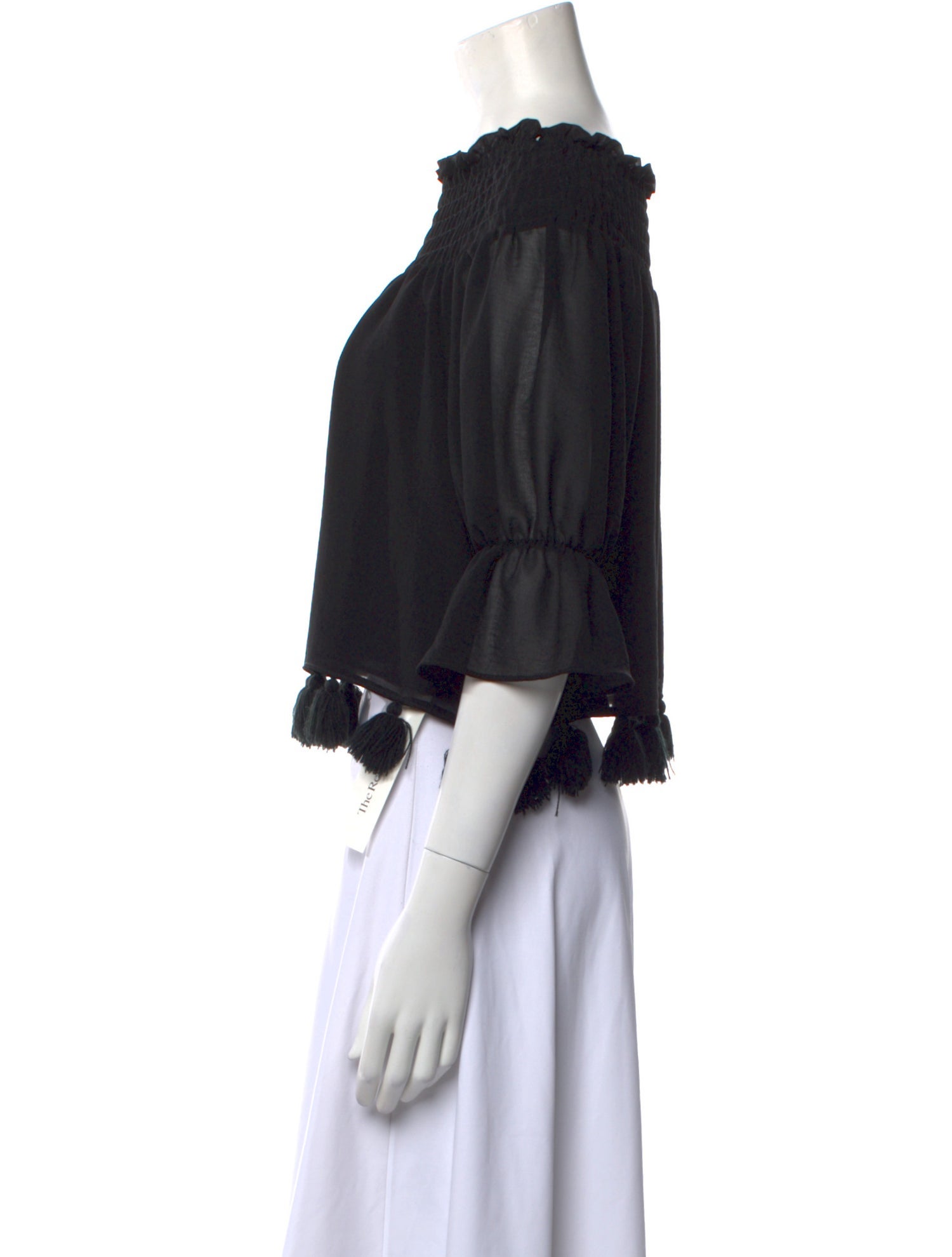 MISA Los Angeles Off-The-Shoulder Three-Quarter Sleeve Crop Top