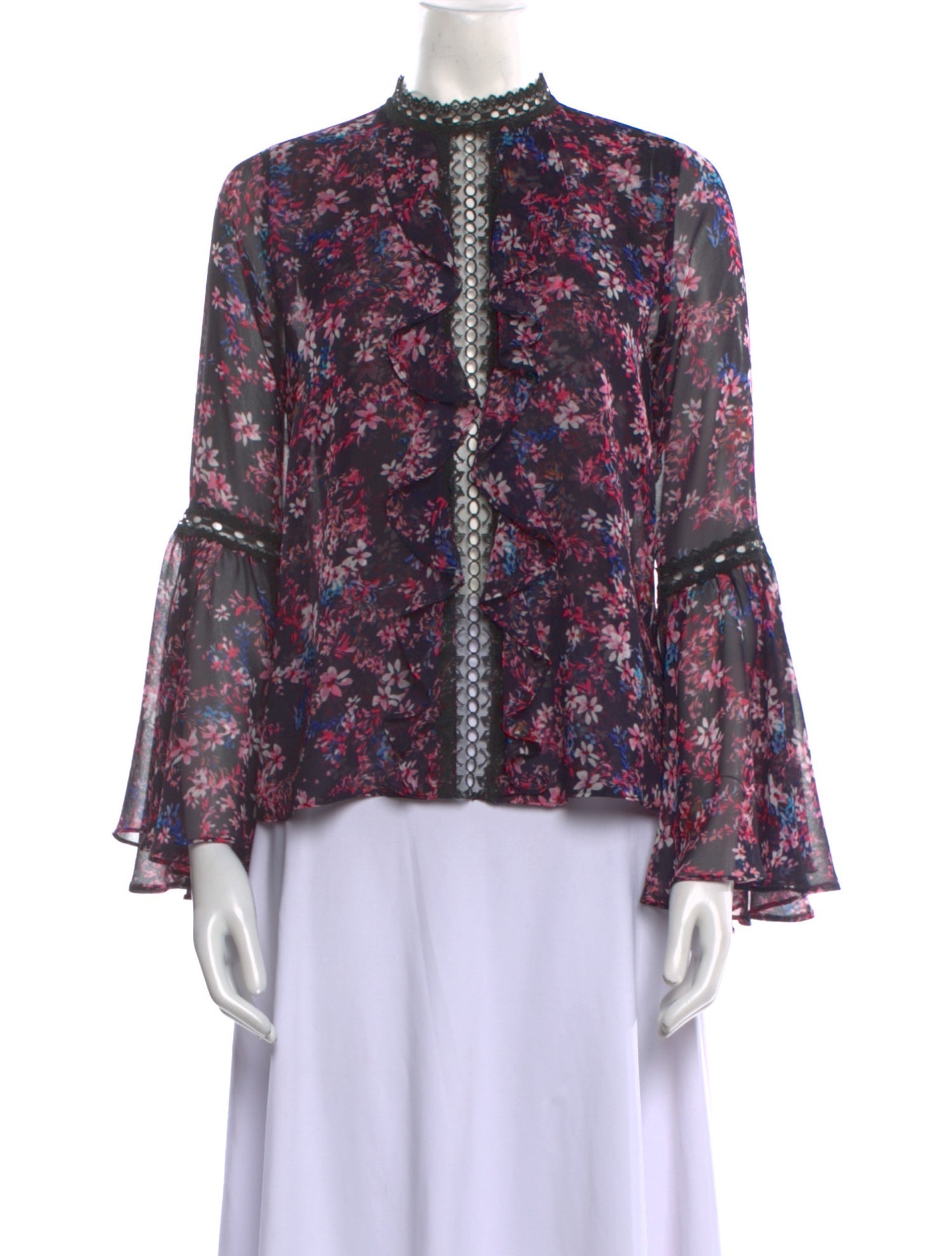 MISA Los Angeles Floral Print Mock Neck Blouse