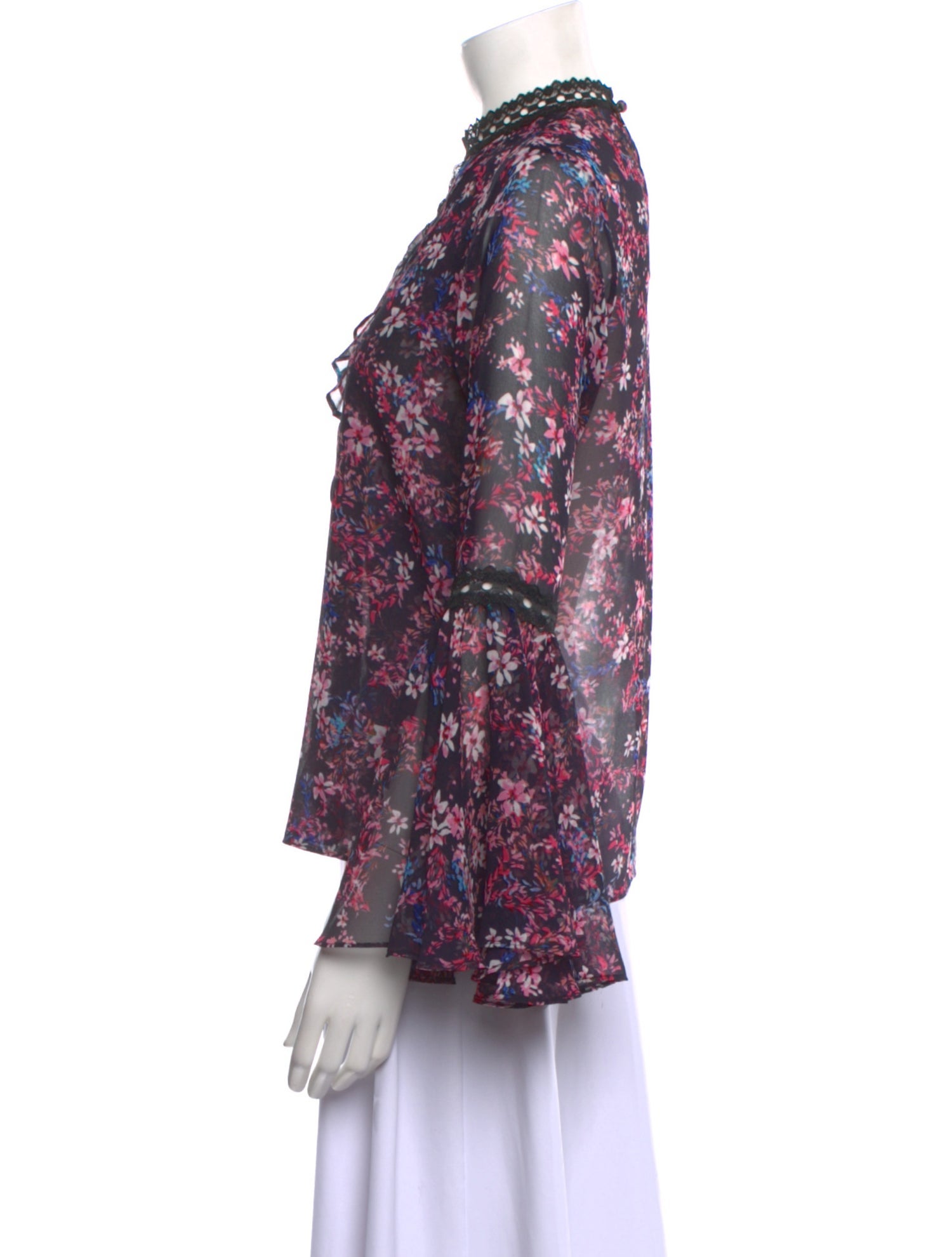 MISA Los Angeles Floral Print Mock Neck Blouse