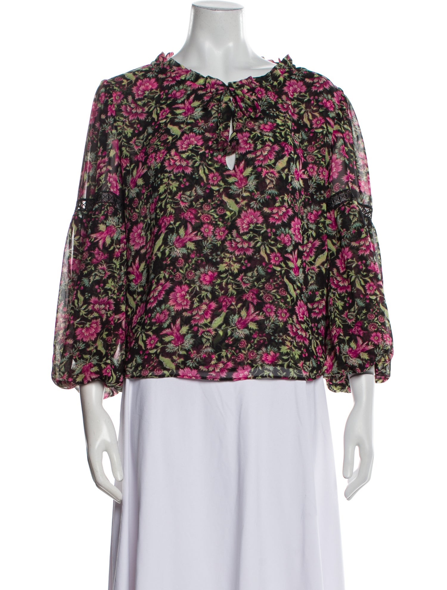 MISA Los Angeles Floral Print Bateau Neckline Blouse