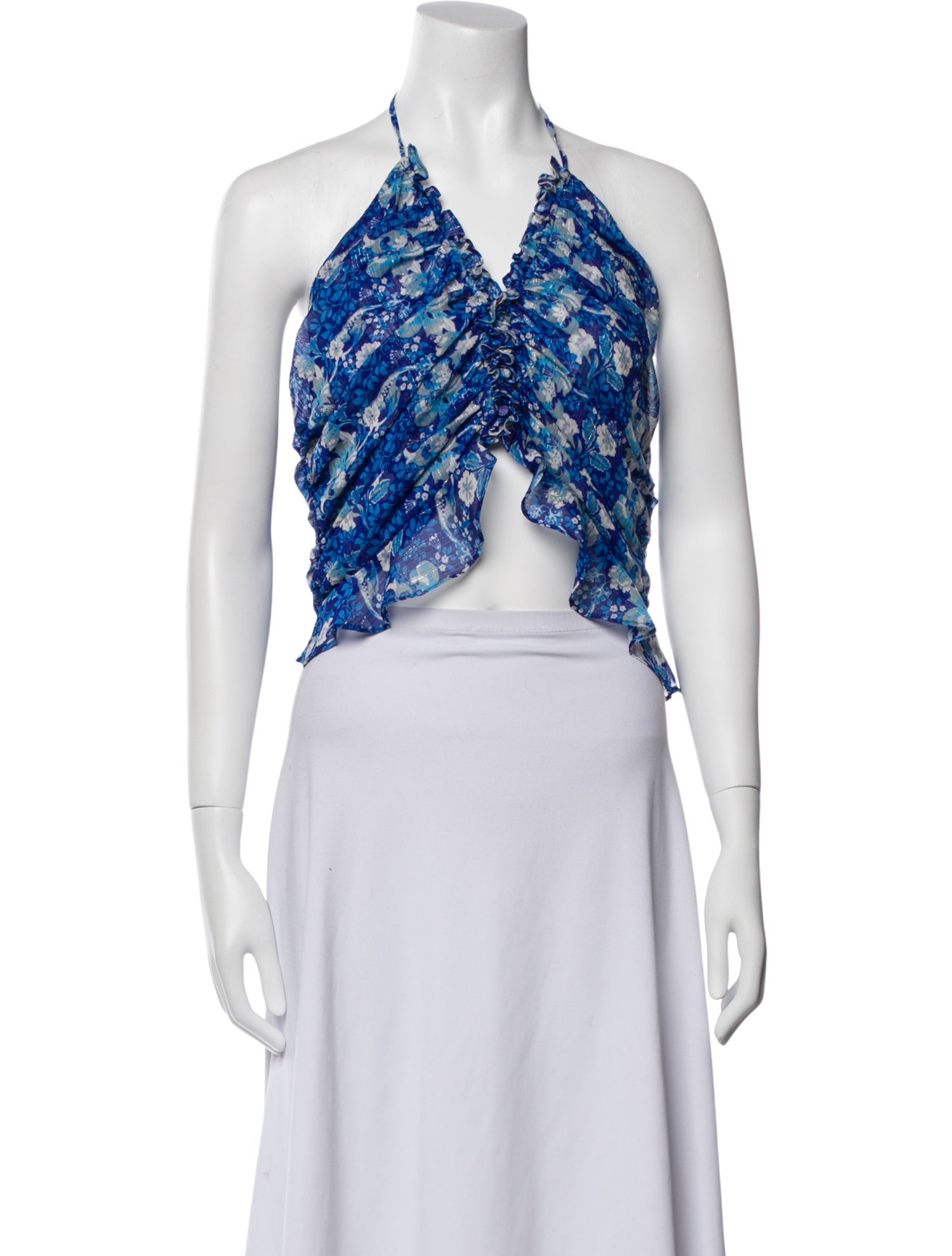 MISA Los Angeles Floral Print Halterneck Crop Top w/ Tags