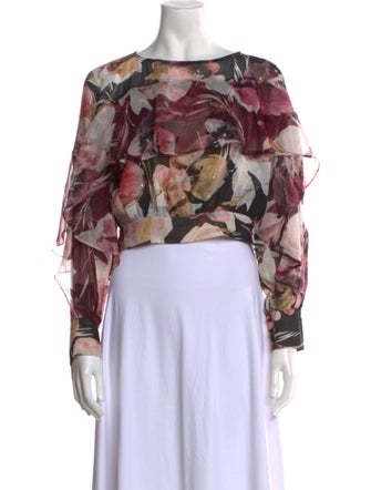 MISA Los Angeles Floral Print Bateau Neckline Crop Top