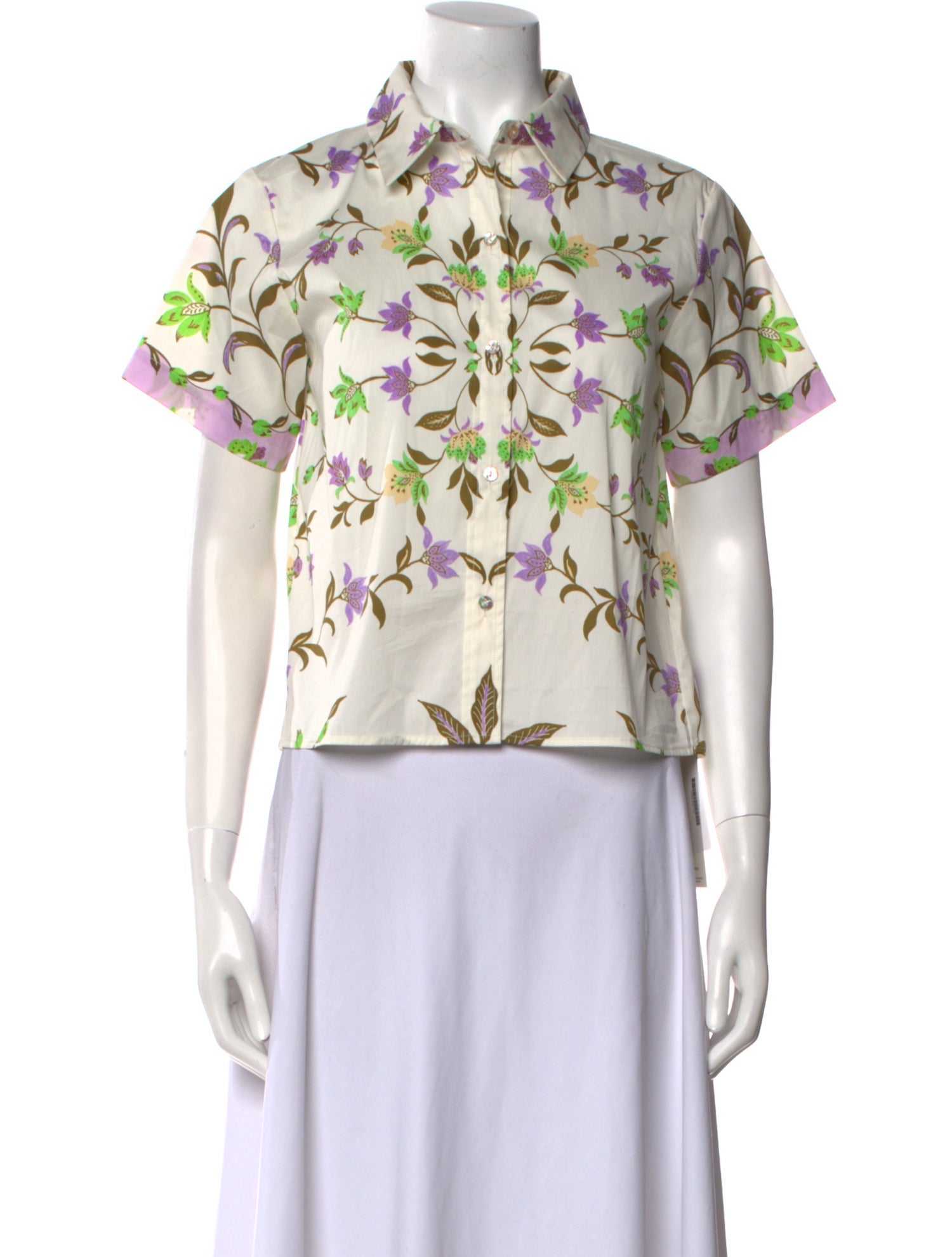 MISA Los Angeles Floral Print Short Sleeve Button-Up Top