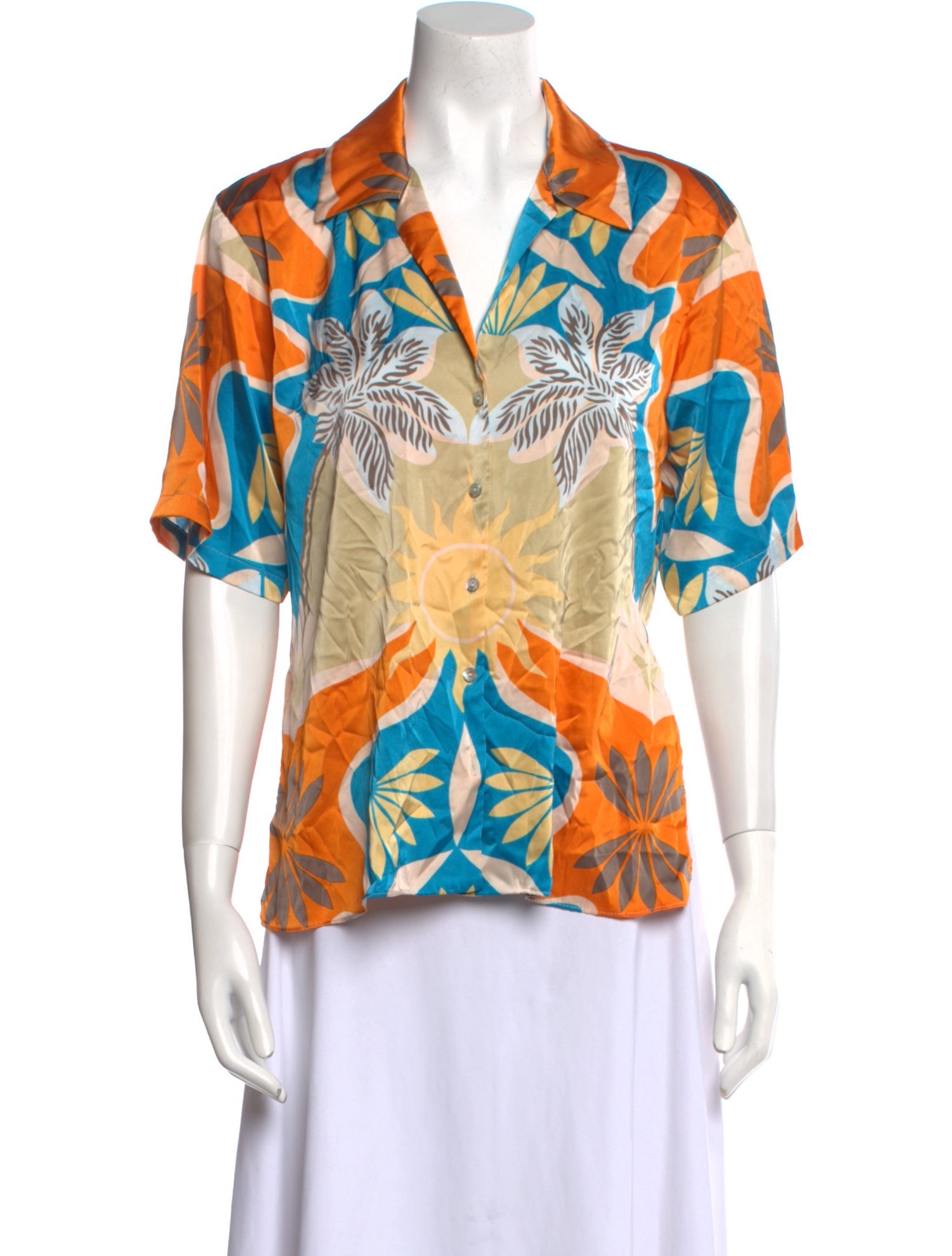 MISA Los Angeles Printed Short Sleeve Button-Up Top w/ Tags