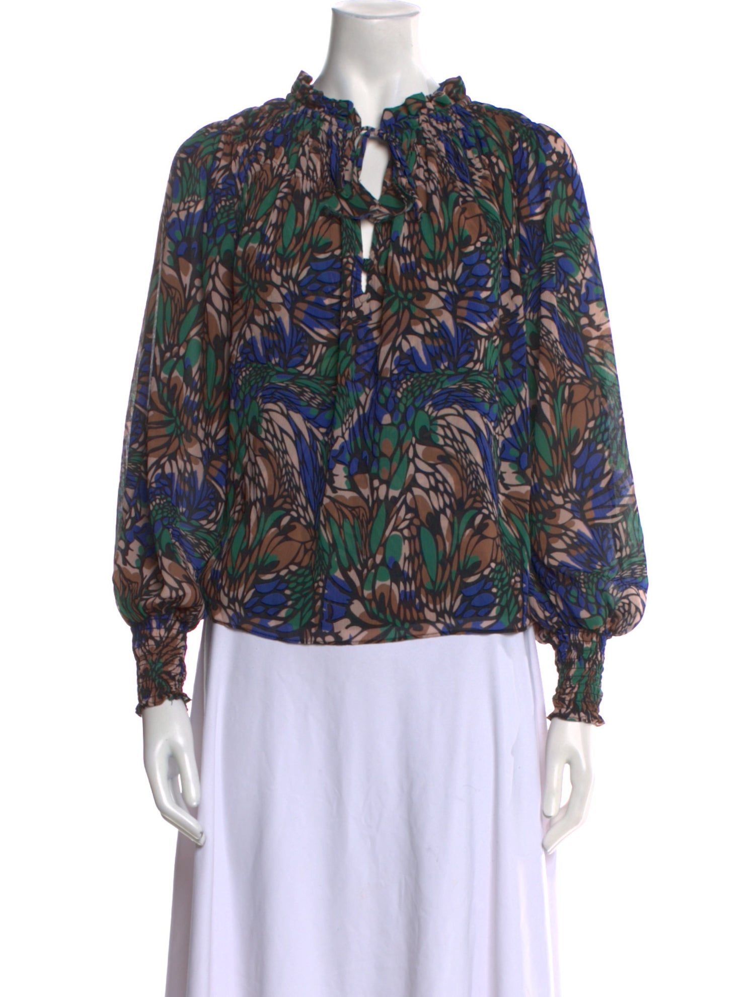 MISA Los Angeles Printed Tie Neck Blouse