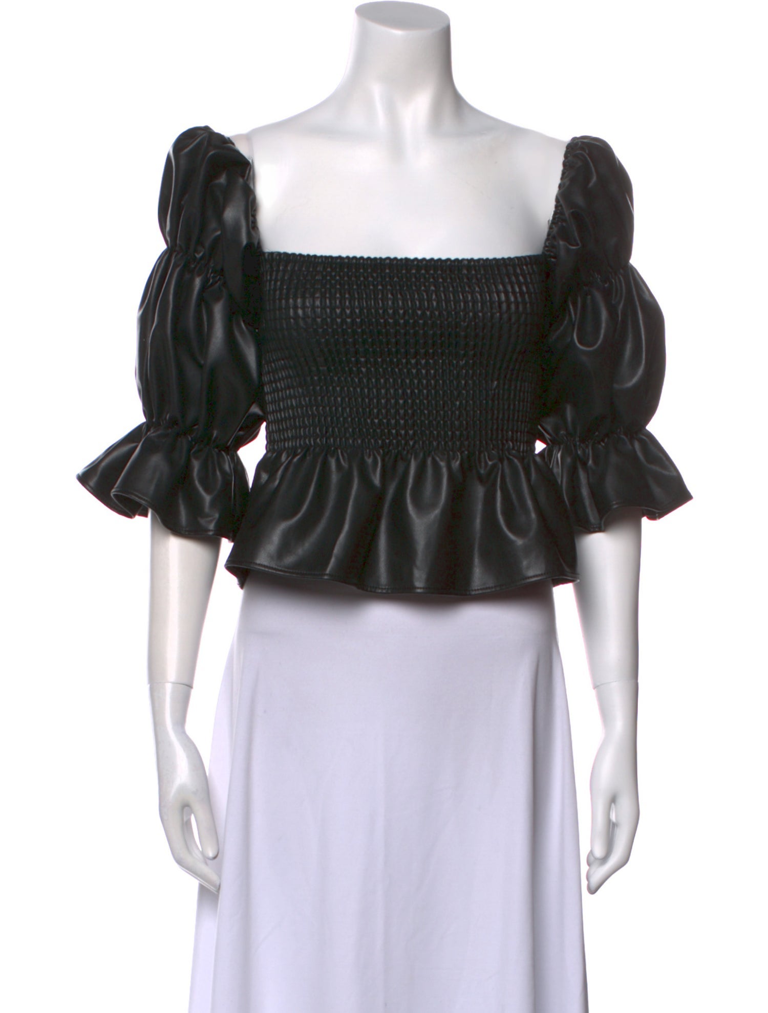 MISA Los Angeles Faux Leather Square Neckline Crop Top