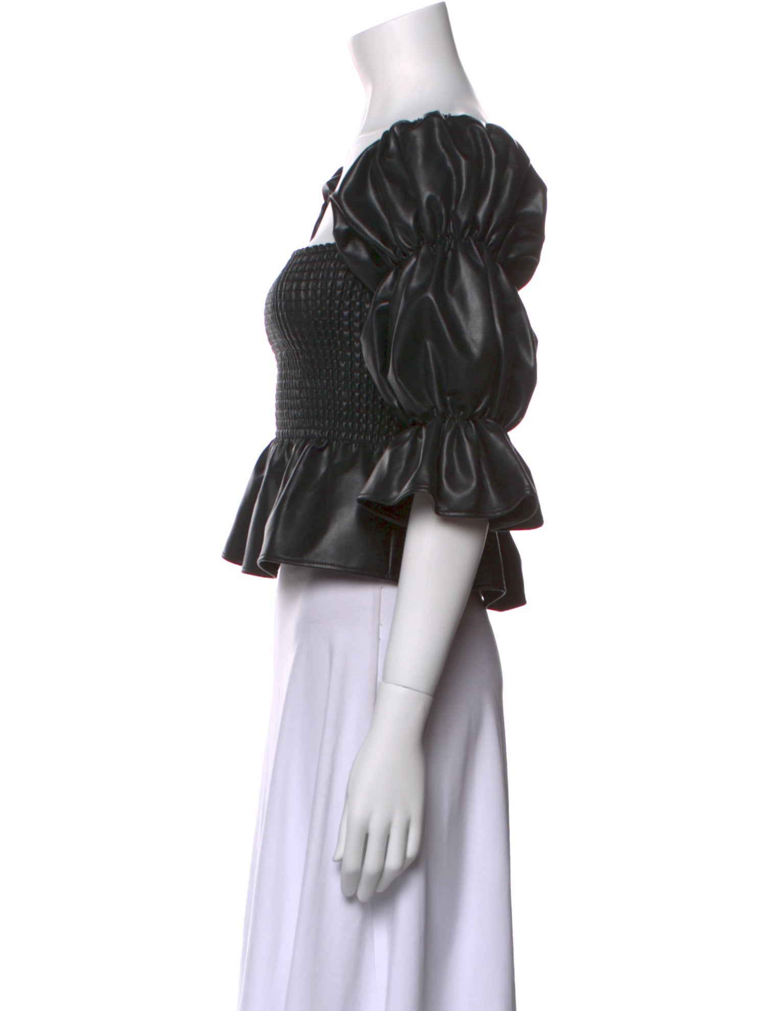 MISA Los Angeles Faux Leather Square Neckline Crop Top