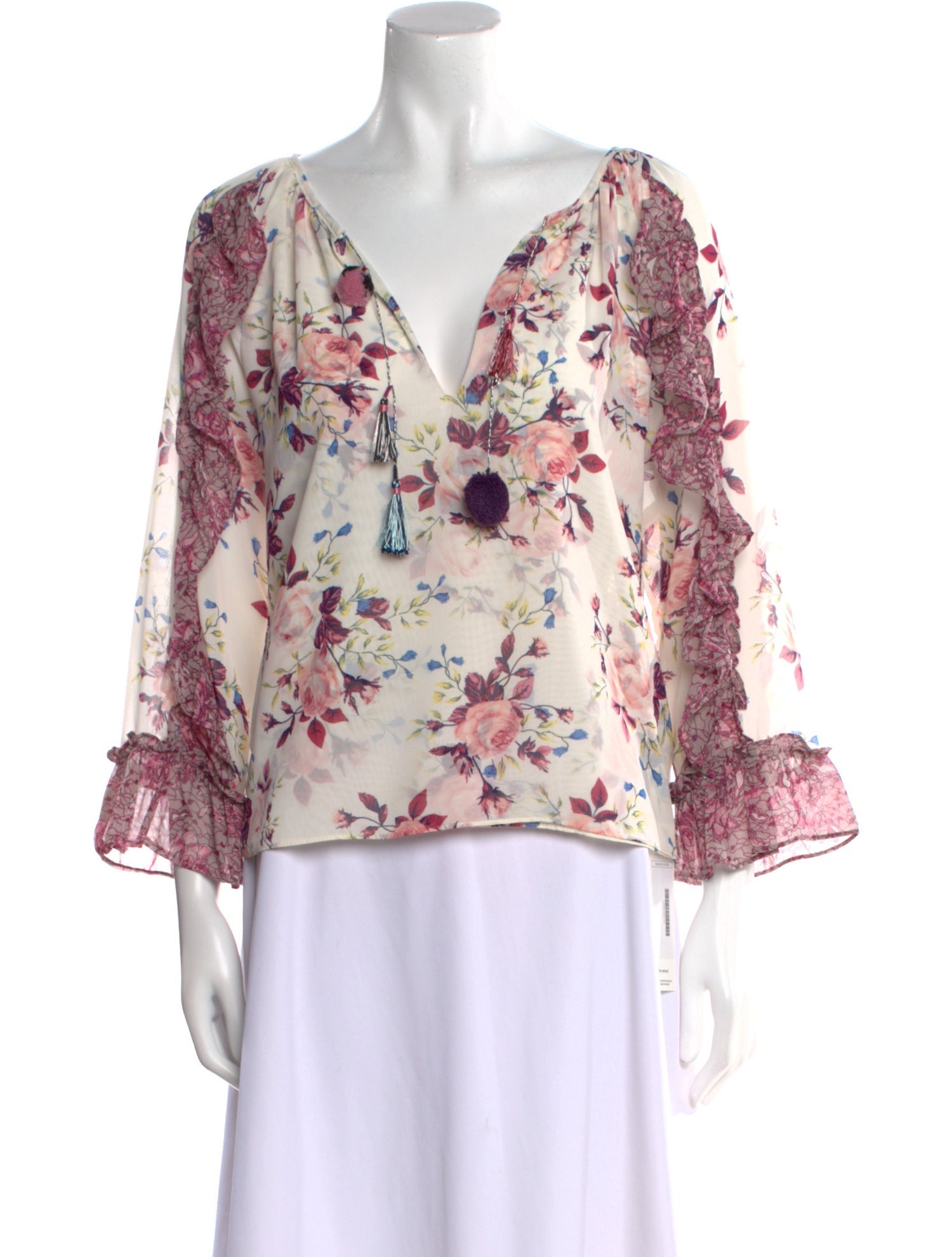 MISA Los Angeles Floral Print V-Neck Blouse
