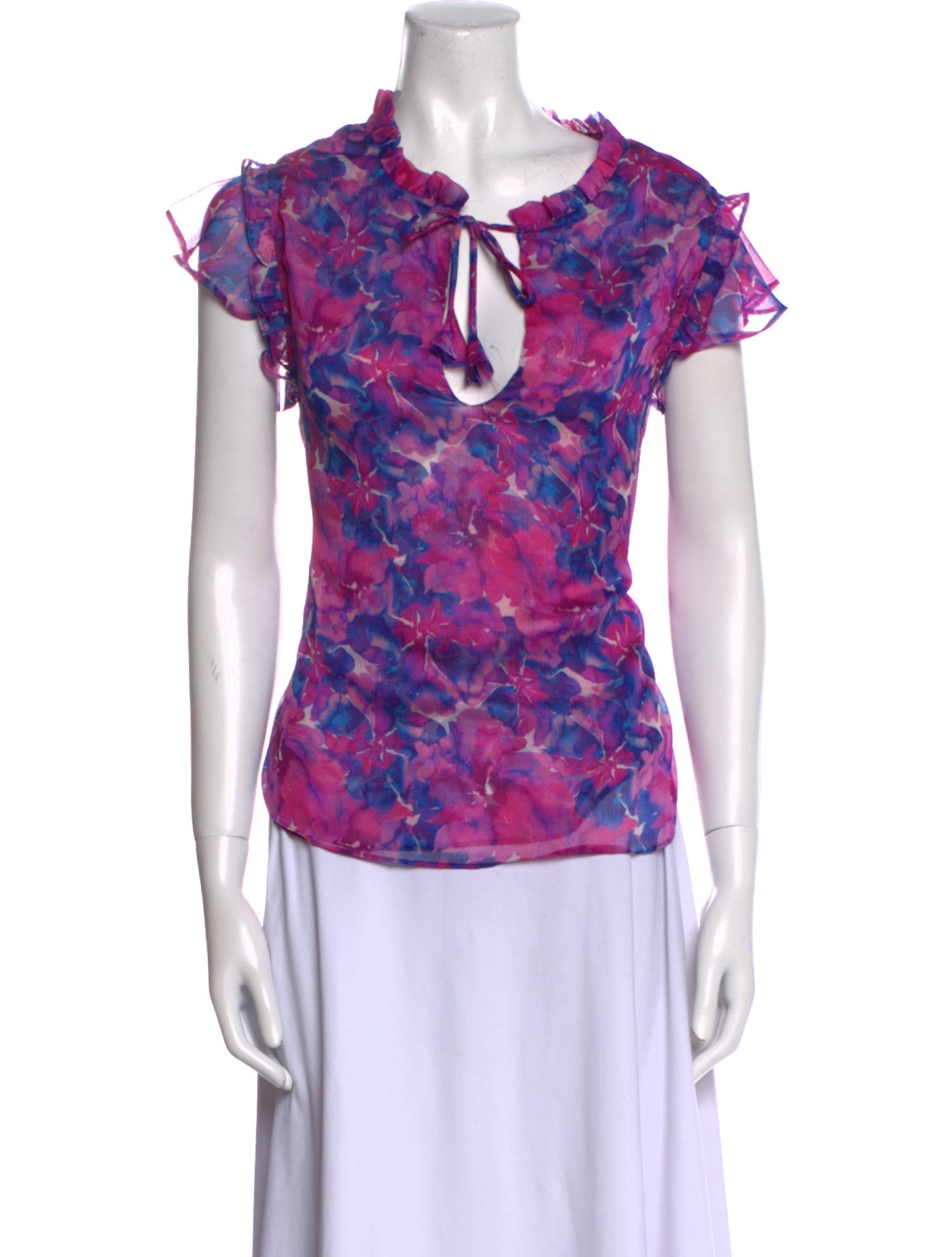 MISA Los Angeles Floral Print Tie Neck Top