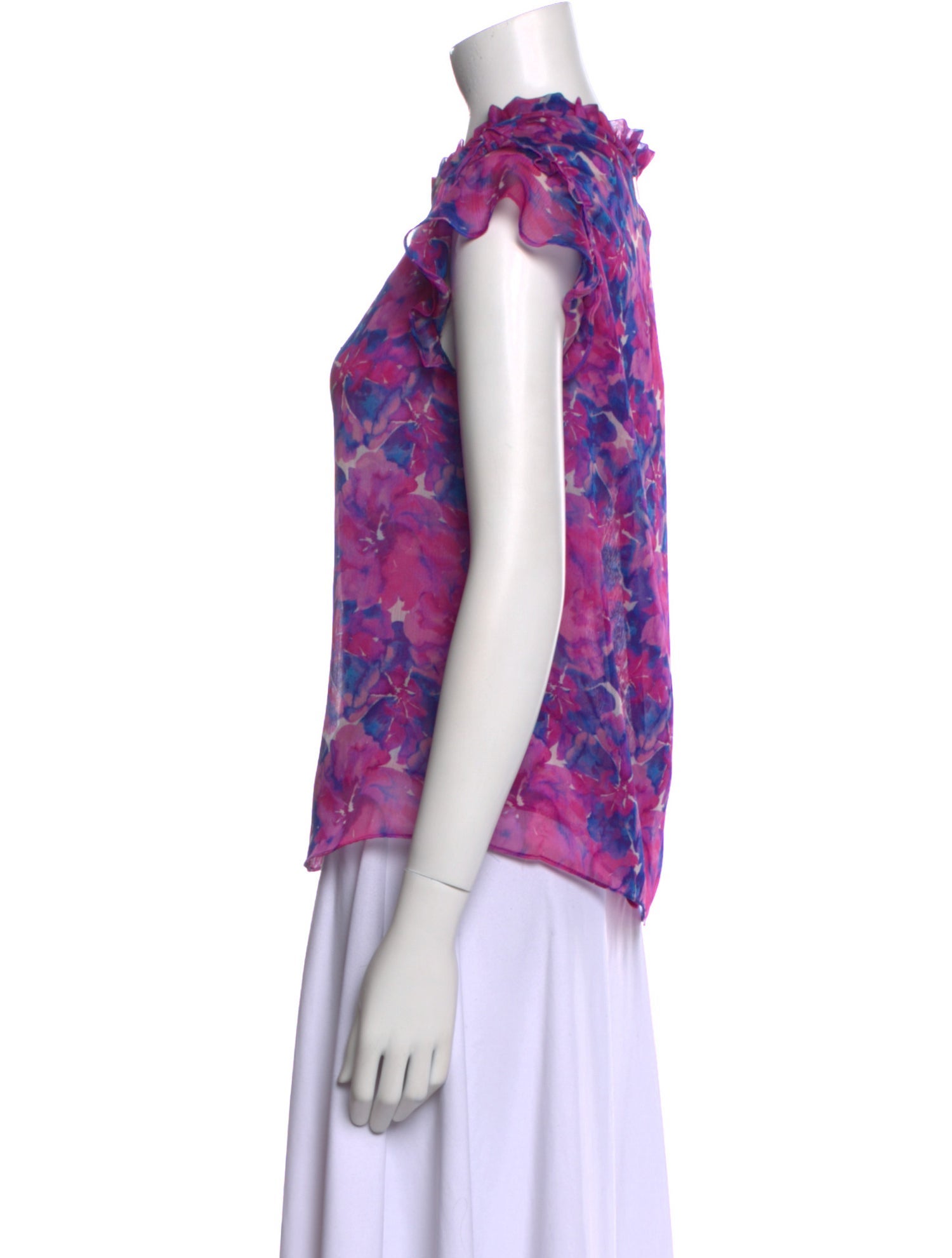 MISA Los Angeles Floral Print Tie Neck Top