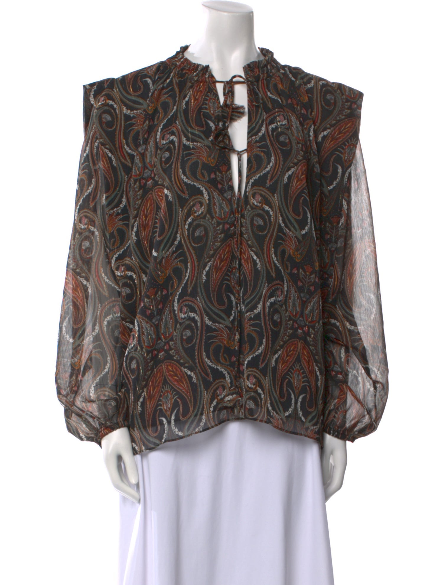 MISA Los Angeles Paisley Print Tie Neck Blouse