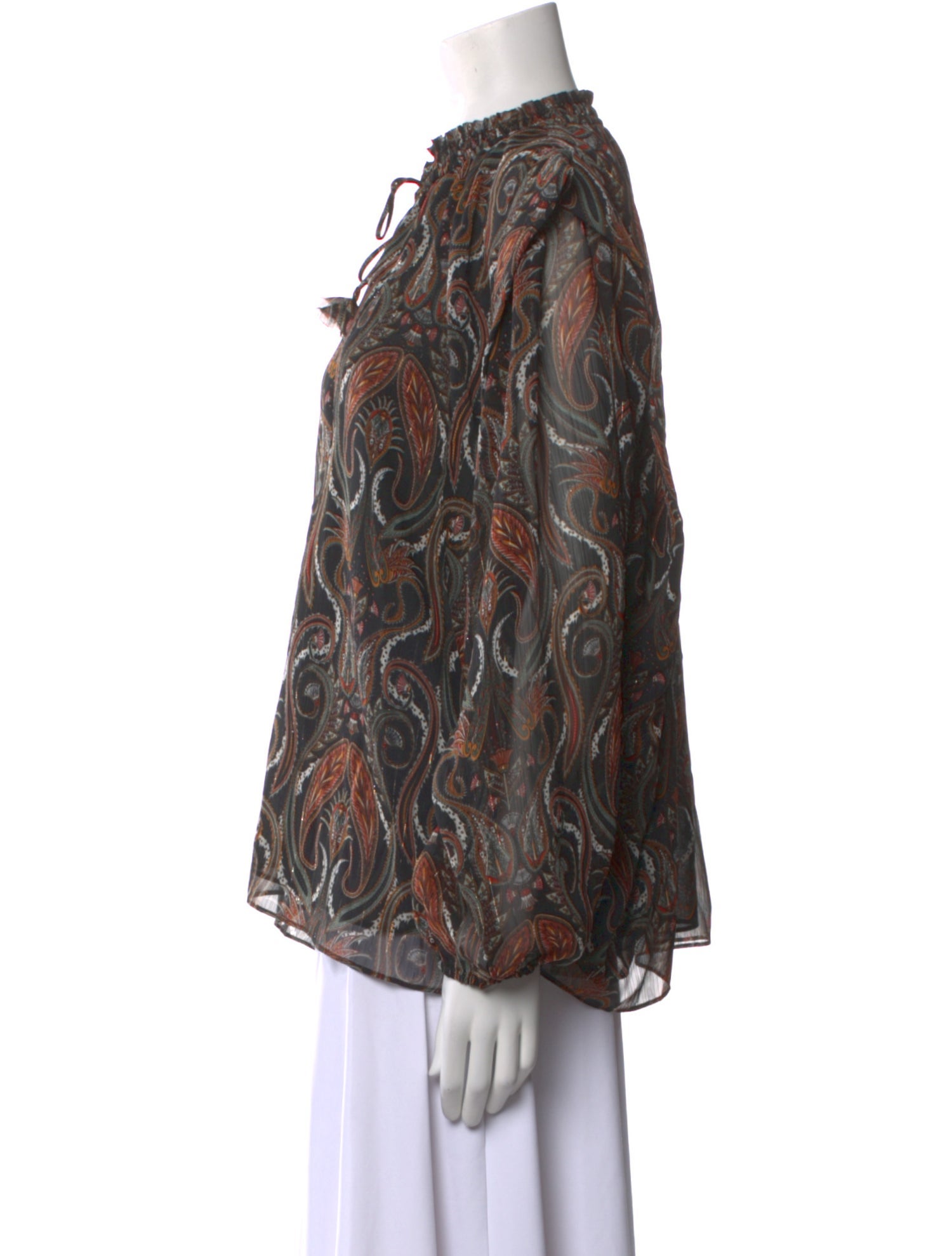 MISA Los Angeles Paisley Print Tie Neck Blouse