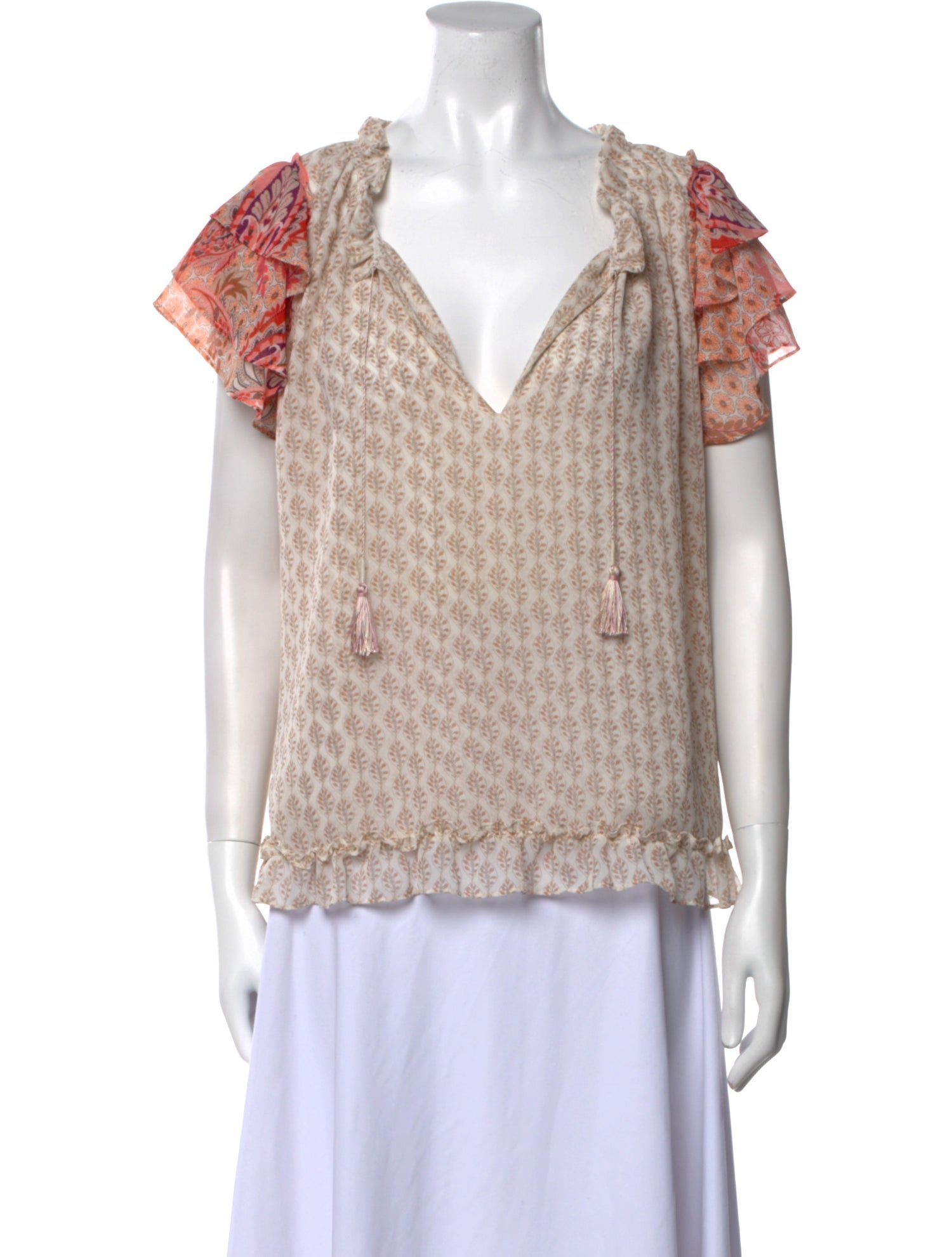 MISA Los Angeles Floral Print V-Neck Blouse