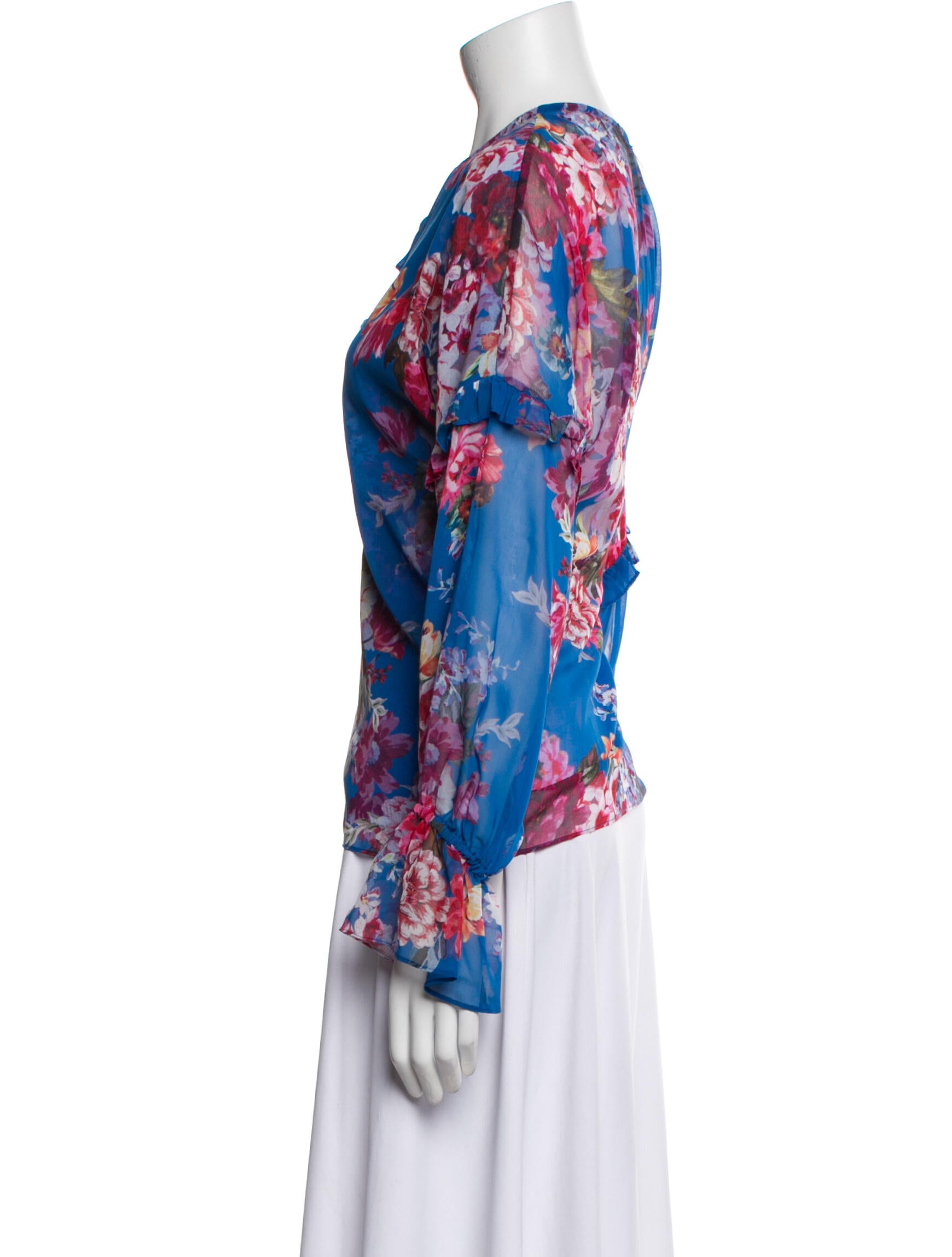 MISA Los Angeles Floral Print Bateau Neckline Blouse