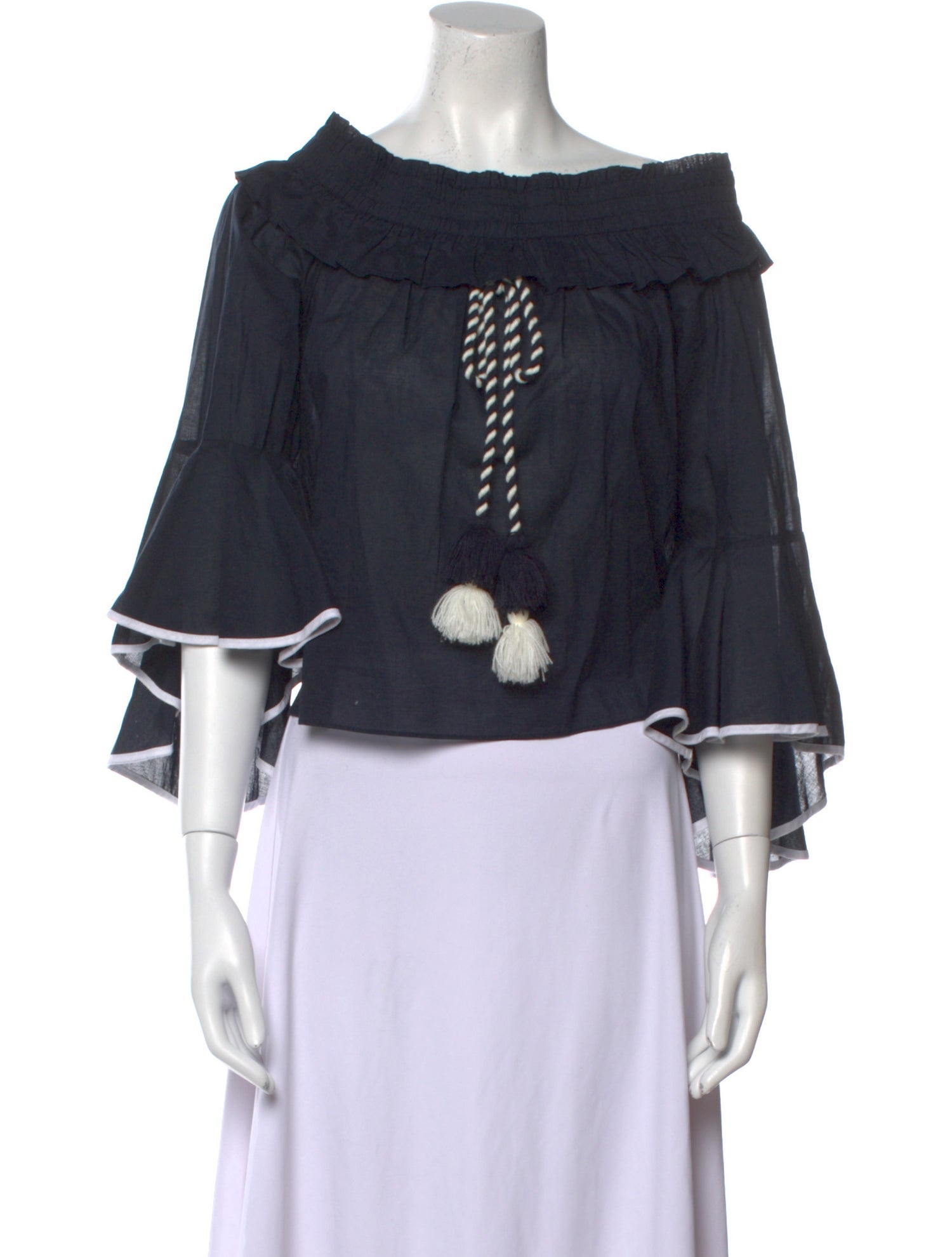 MISA Los Angeles Off-The-Shoulder Three-Quarter Sleeve Crop Top