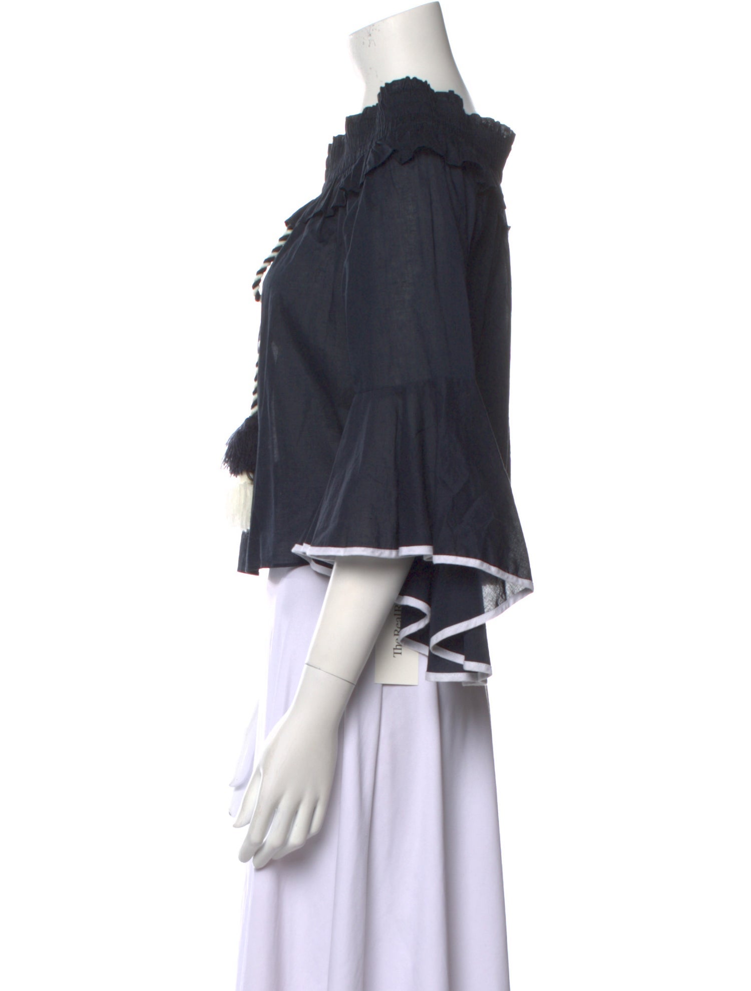 MISA Los Angeles Off-The-Shoulder Three-Quarter Sleeve Crop Top