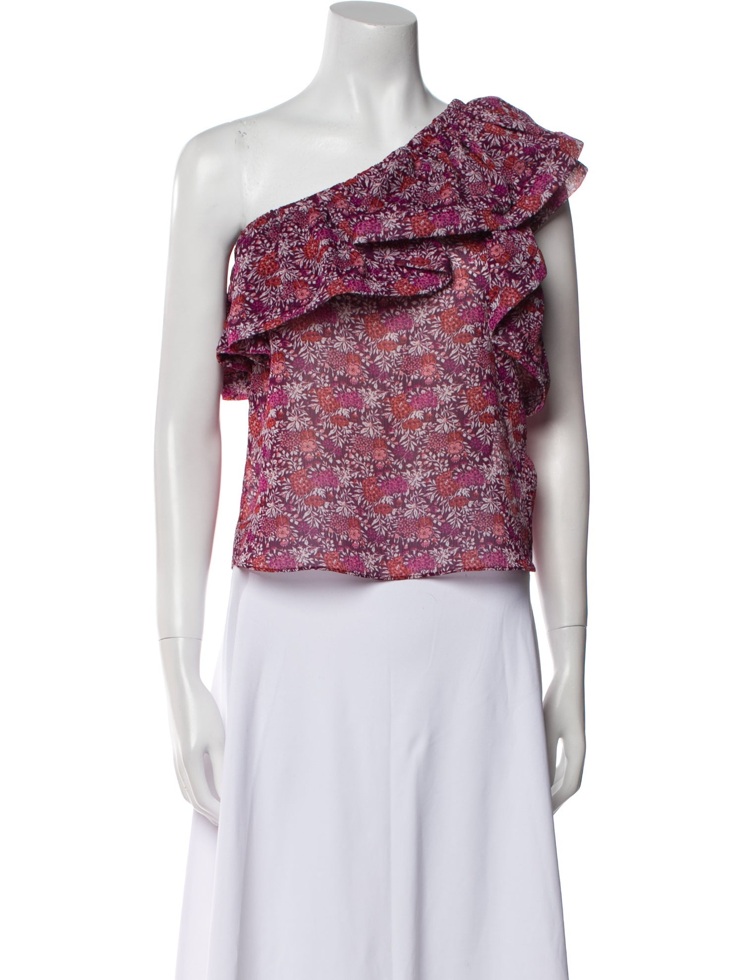 MISA Los Angeles Floral Print One-Shoulder Crop Top