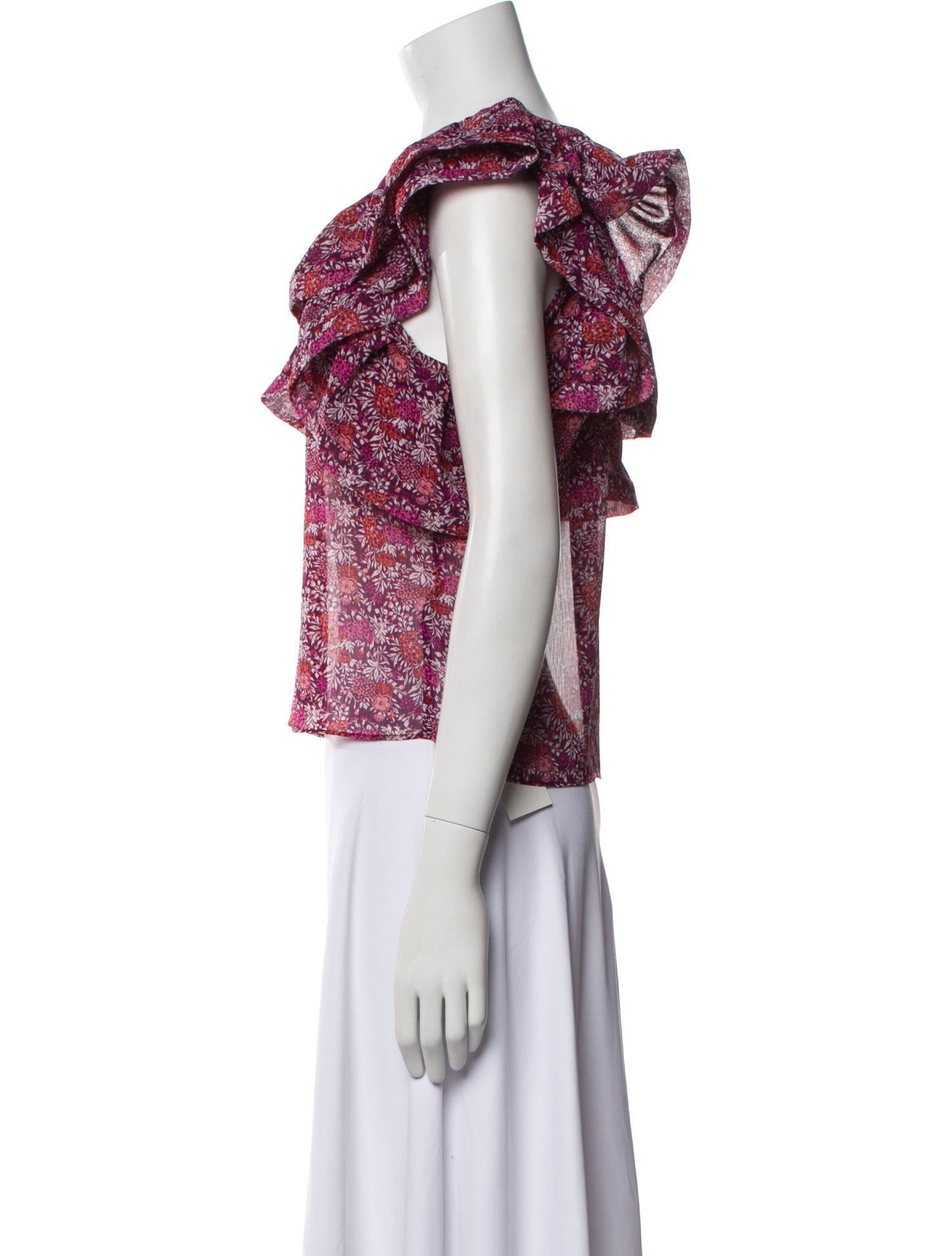 MISA Los Angeles Floral Print One-Shoulder Crop Top