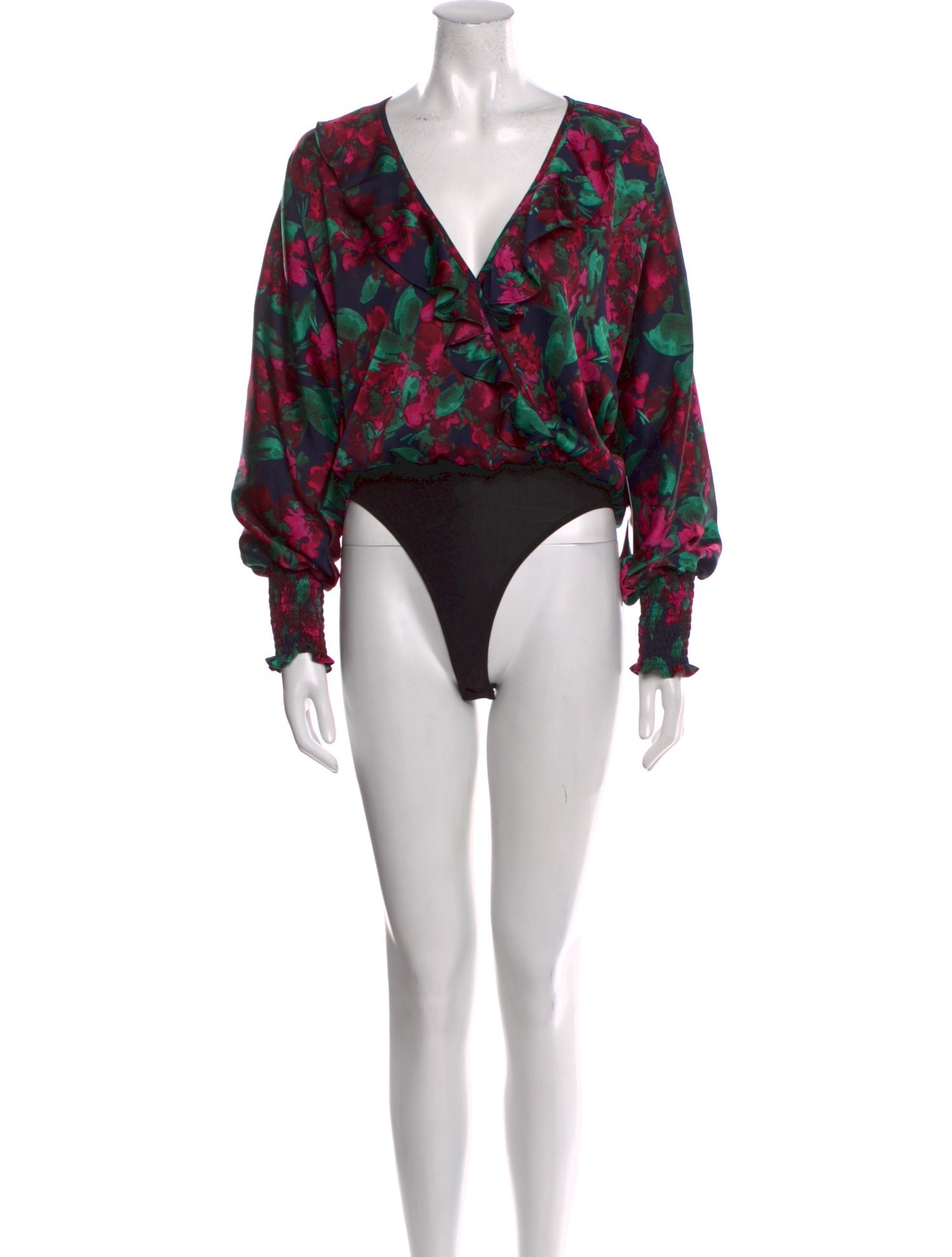 MISA Los Angeles Floral Print V-Neck Bodysuit w/ Tags
