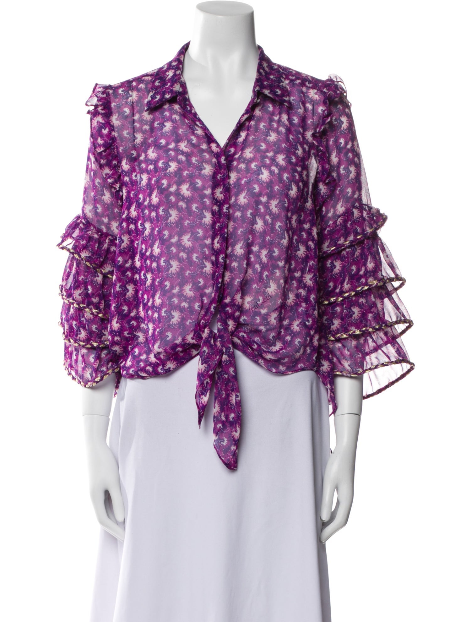 MISA Los Angeles Floral Print Three-Quarter Sleeve Blouse