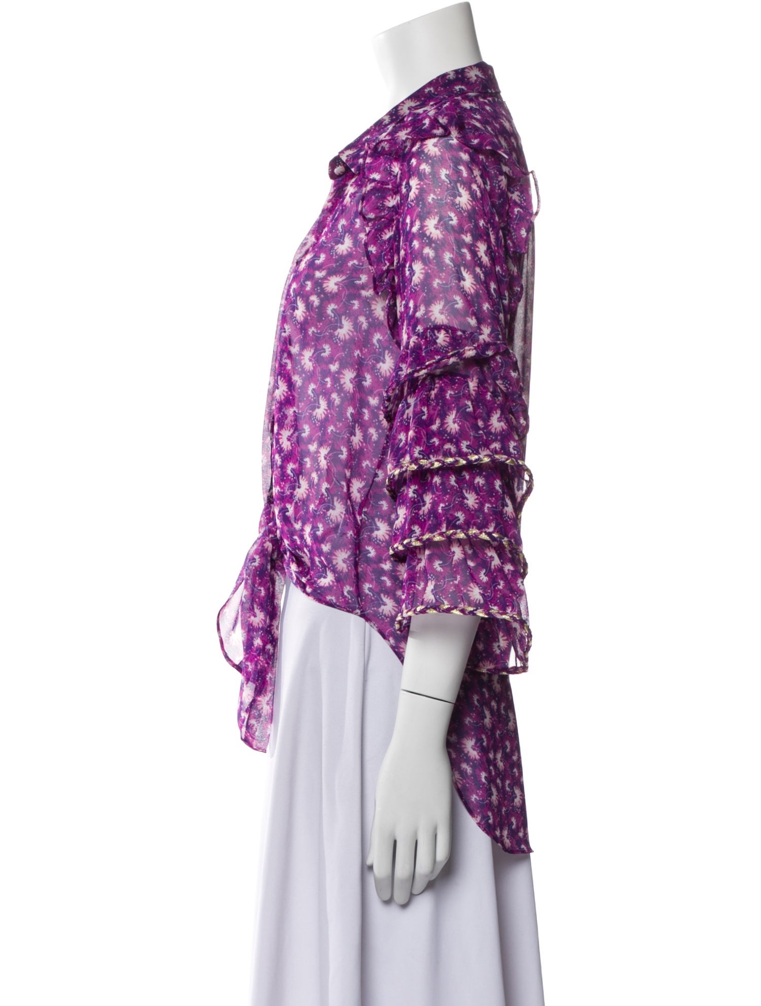 MISA Los Angeles Floral Print Three-Quarter Sleeve Blouse