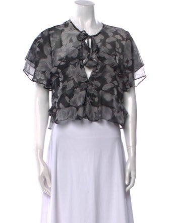 MISA Los Angeles Floral Print Tie Neck Crop Top