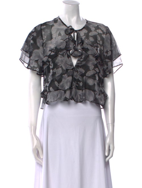 MISA Los Angeles Floral Print Tie Neck Crop Top