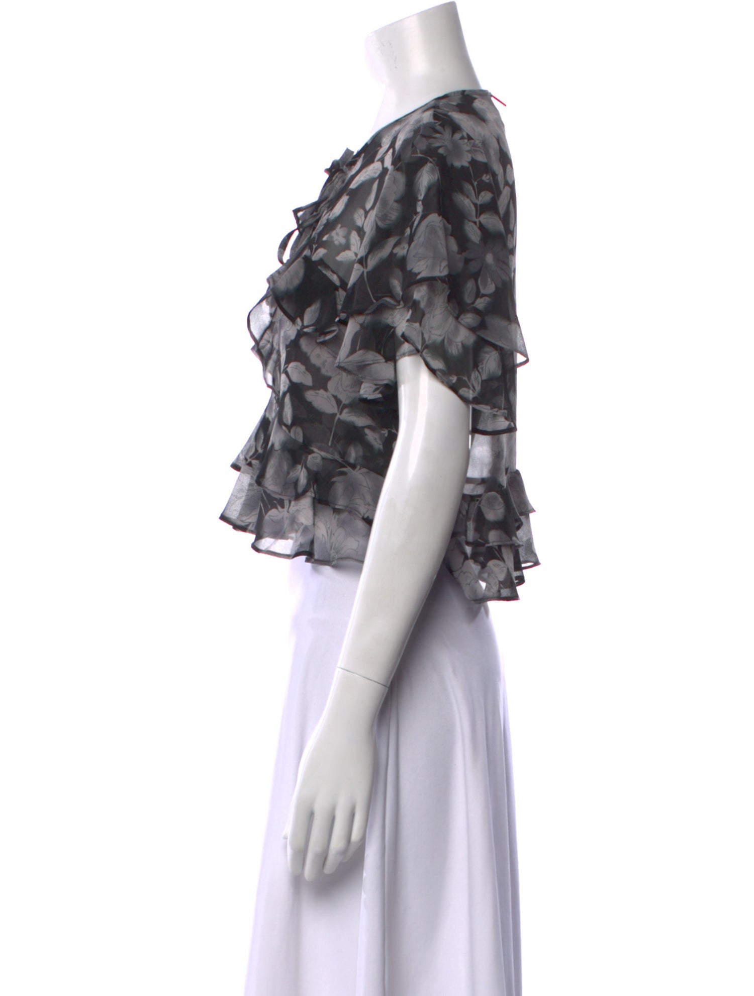 MISA Los Angeles Floral Print Tie Neck Crop Top