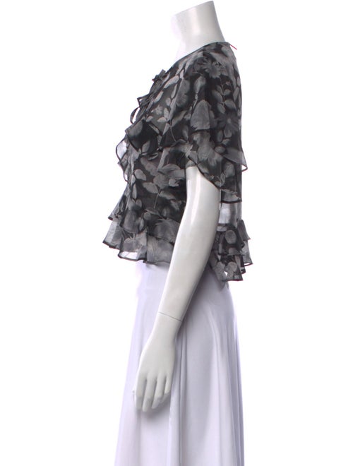 MISA Los Angeles Floral Print Tie Neck Crop Top