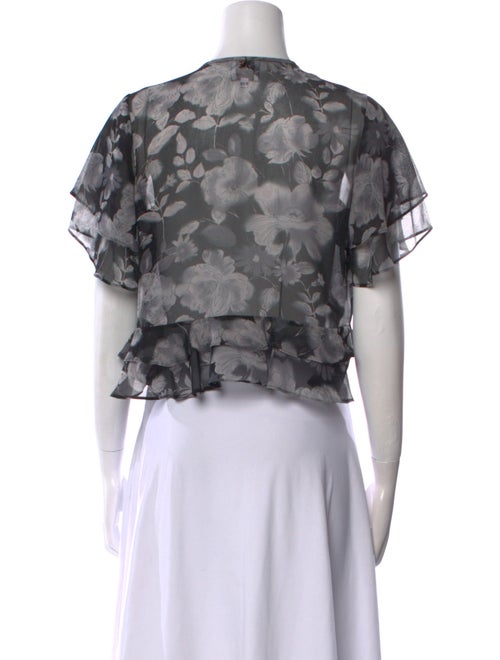 MISA Los Angeles Floral Print Tie Neck Crop Top